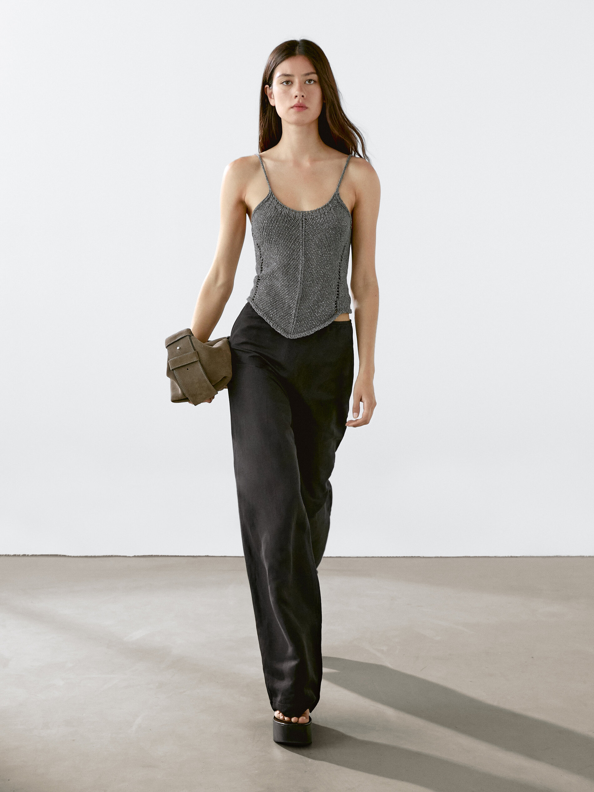 Top De Malha 100% Algodão - Cinza Antracite - S - Massimo Dutti - Mulher