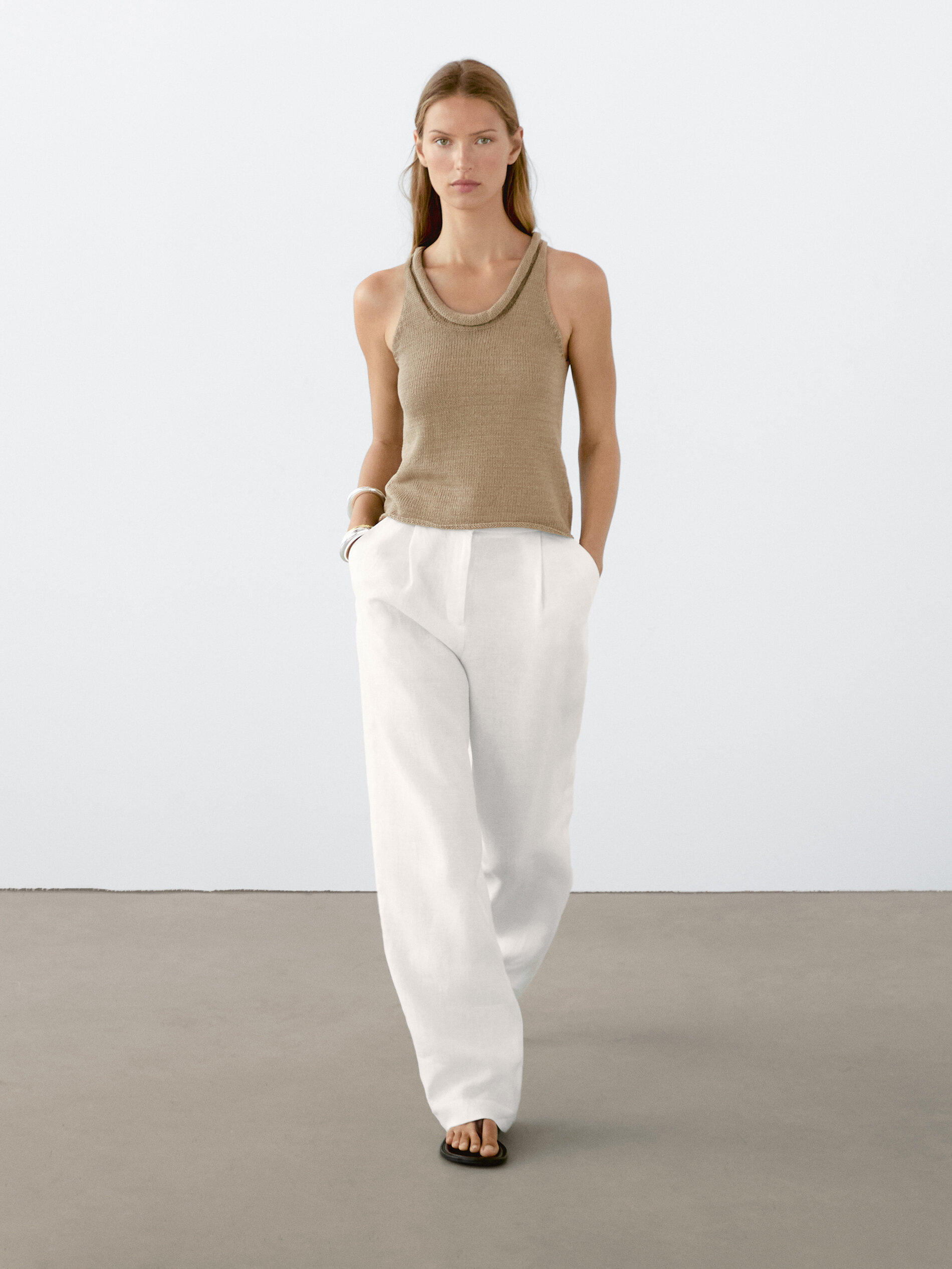 Top Court Col Fantaisie - Verdâtre - S - Massimo Dutti - Femme