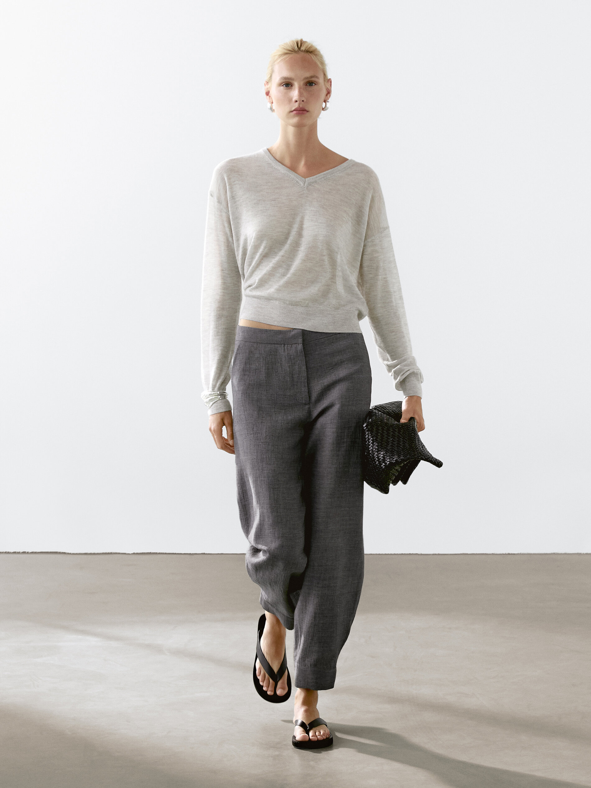 Pull En Maille Fine 100 % Cachemire - Gris Clair - M - Massimo Dutti - Femme