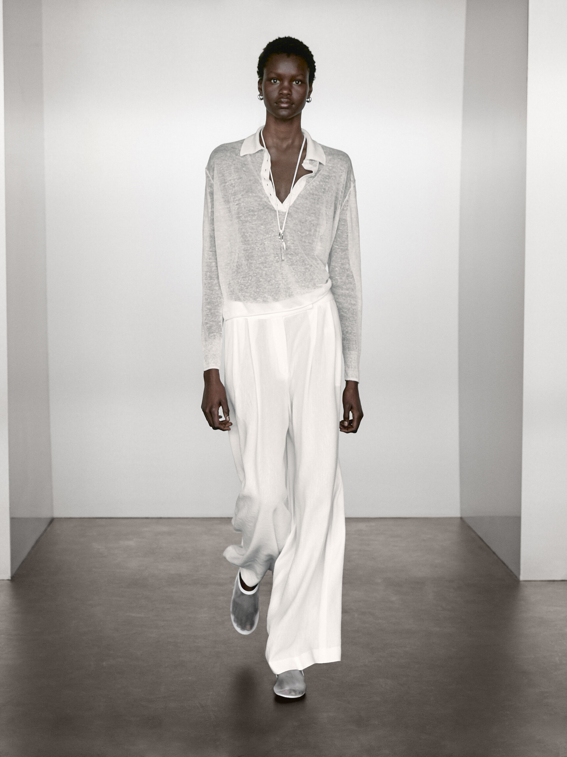Pull En Maille Semi-Transparente Et Lin Mélangé - Blanc - Xs - Massimo Dutti - Femme
