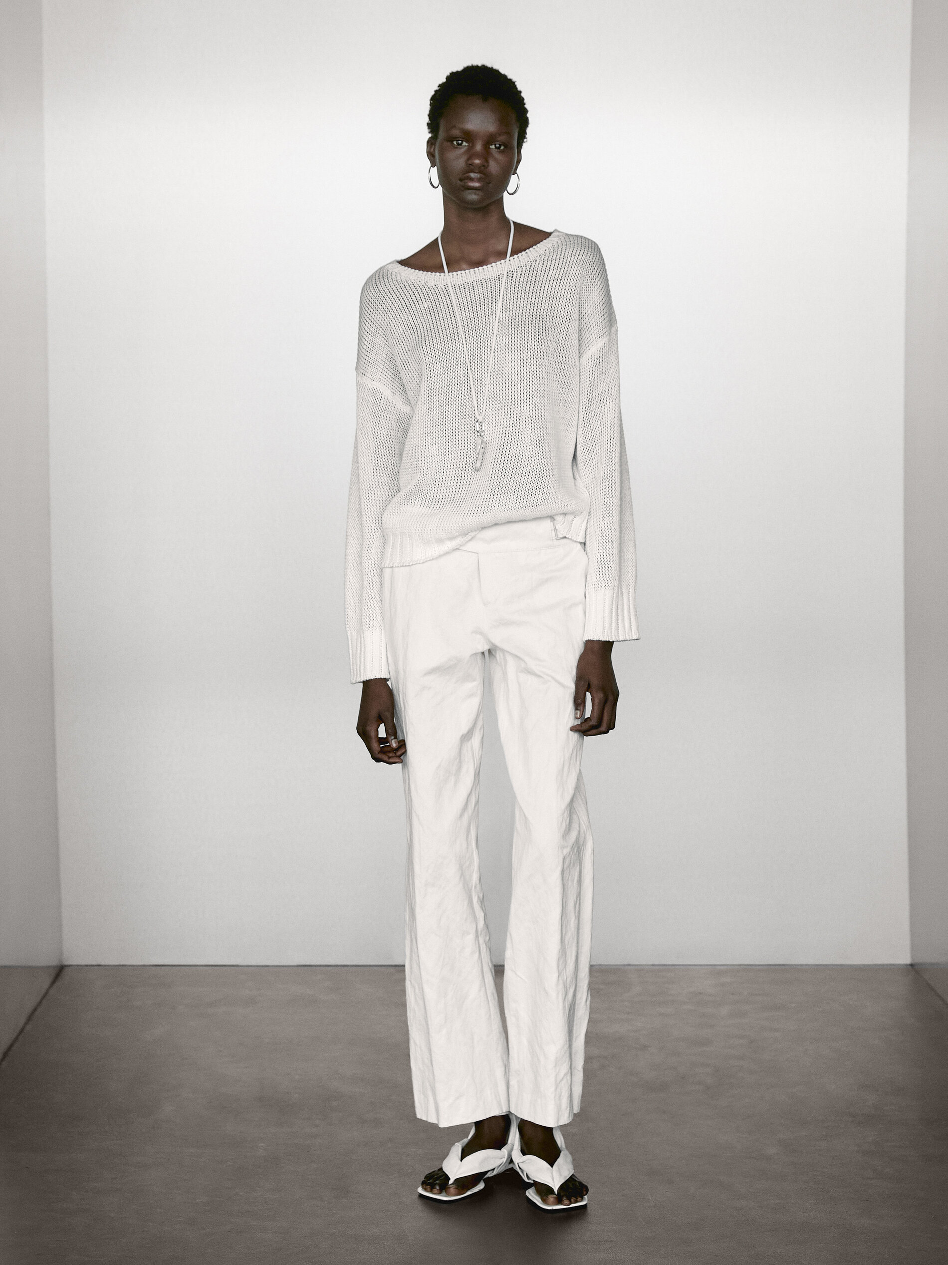 Pull En Maille 100 % Lin - Blanc - L - Massimo Dutti - Femme