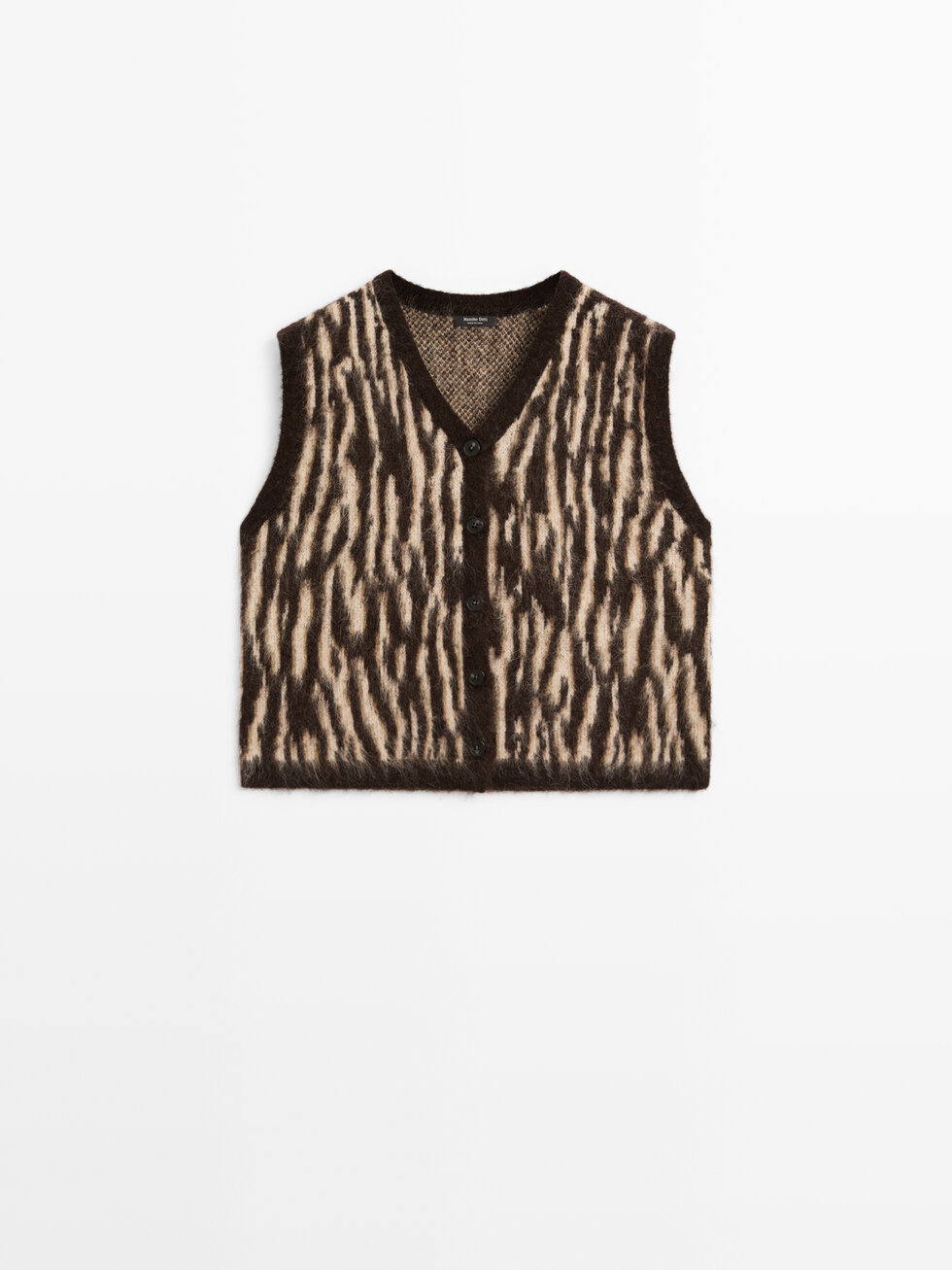 Animal print wool blend knit waistcoat
