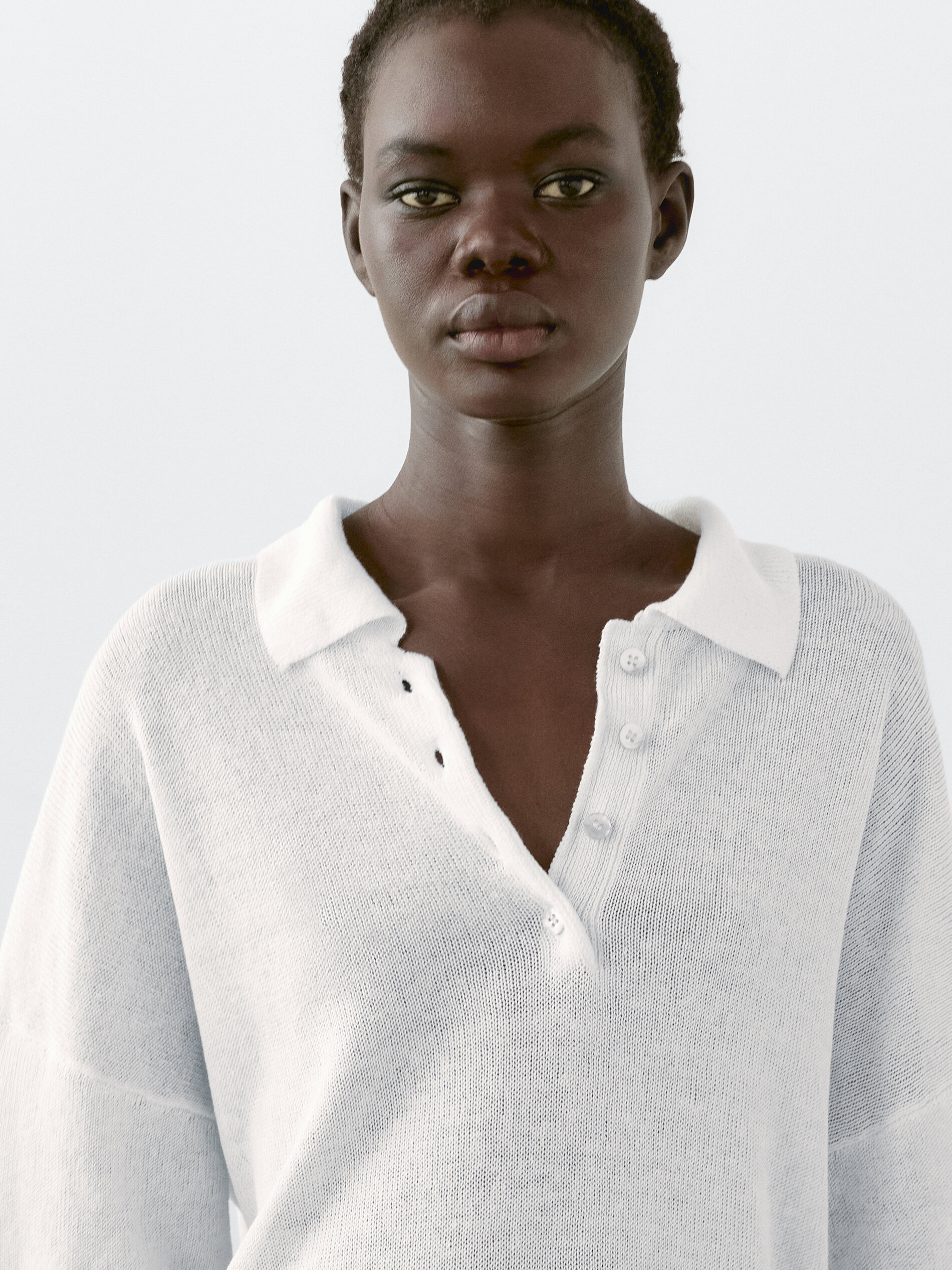 Pull En Maille Oversize À Col Polo - Blanc - Xs - Massimo Dutti - Femme