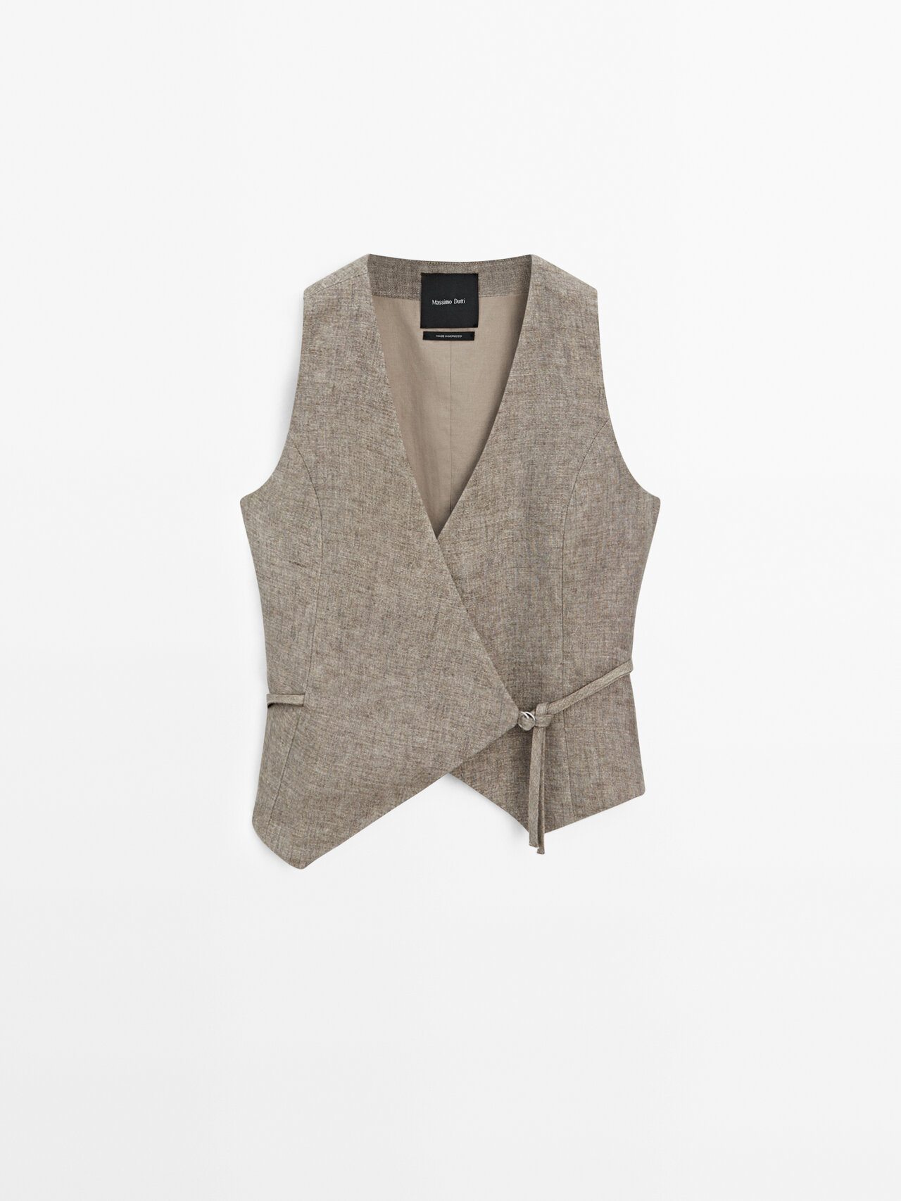 Massimo Dutti - Dames - Kort Double-Breasted Gilet Van 100% Linnen - Beige - M