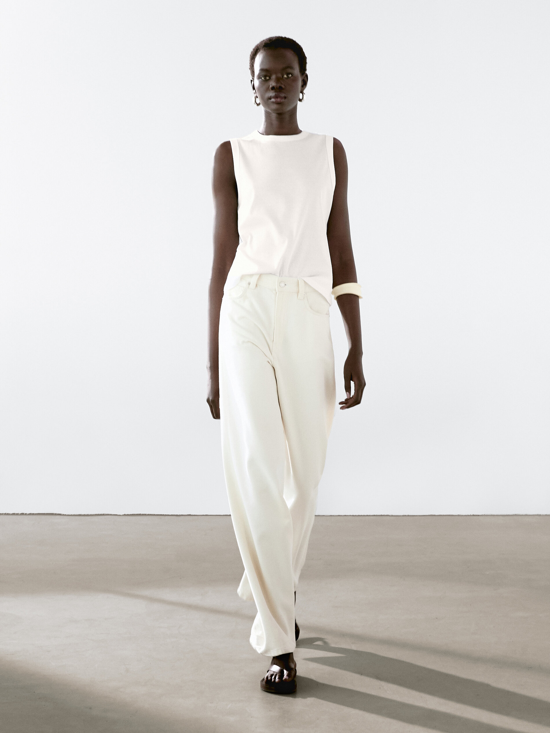 Top Sans Manches 100 % Coton - Blanc - Xs - Massimo Dutti - Femme