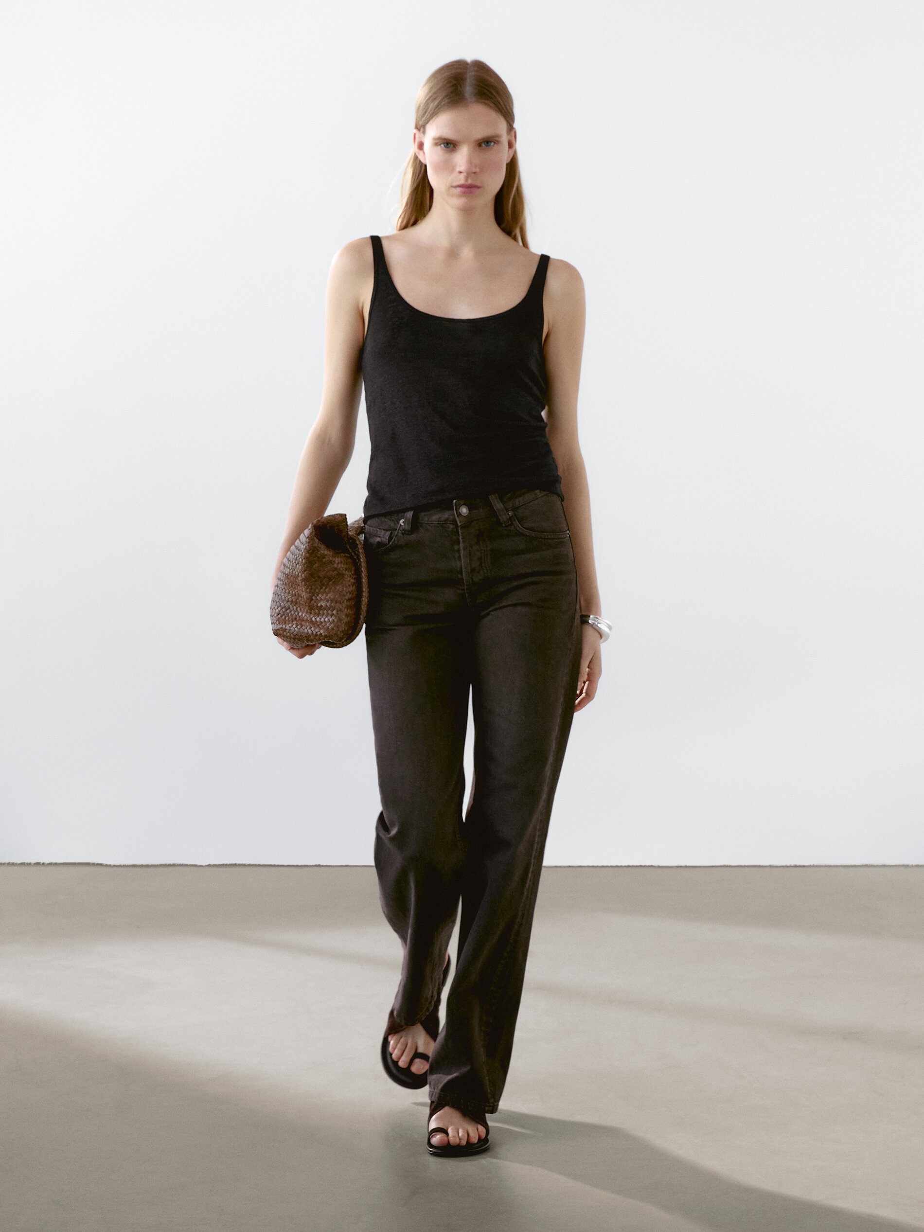 Top À Bretelles 100 % Lin - Noir - M - Massimo Dutti - Femme