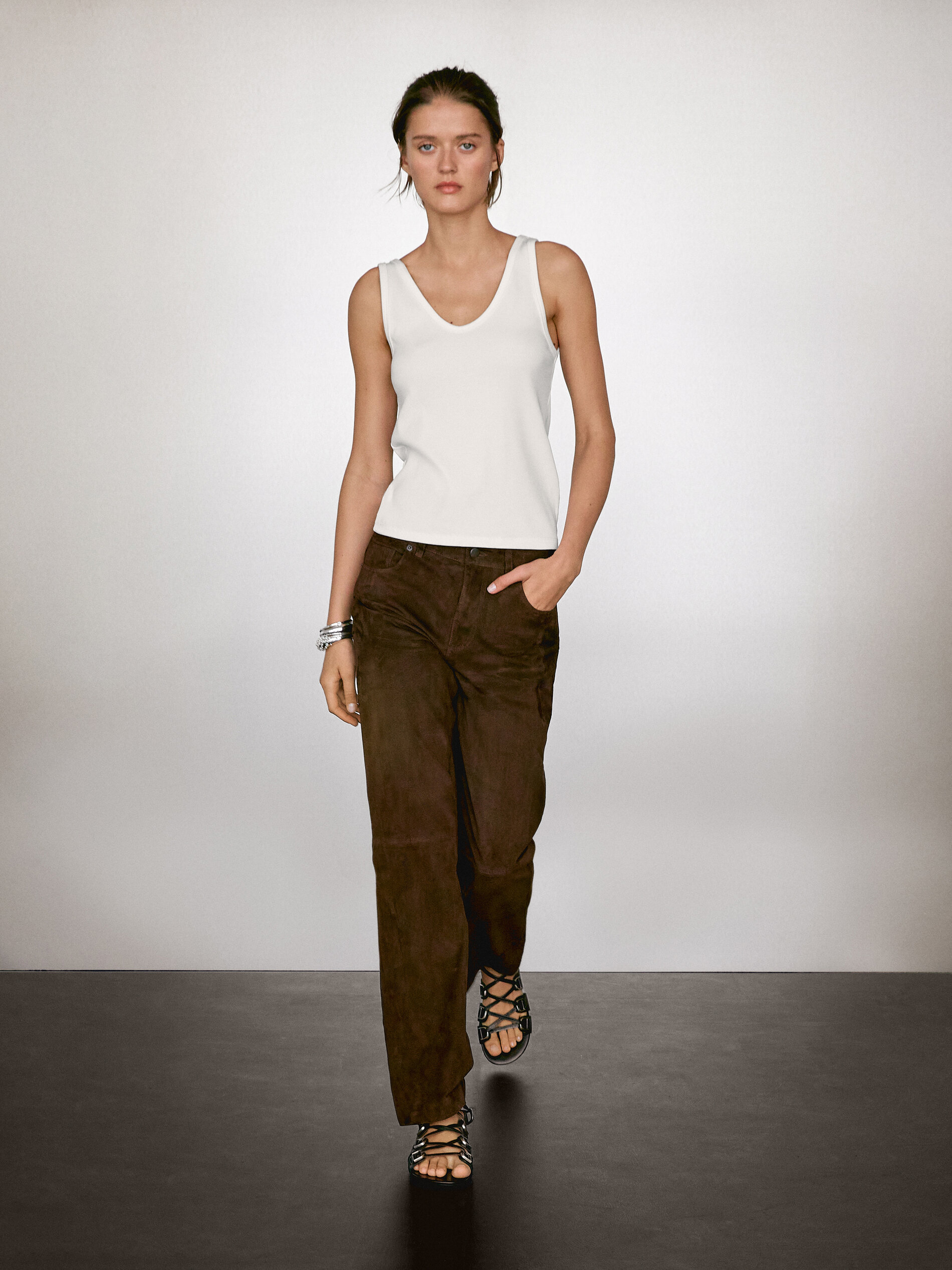 Top À Bretelles En Coton Mélangé - Cru - Xl - Massimo Dutti - Femme