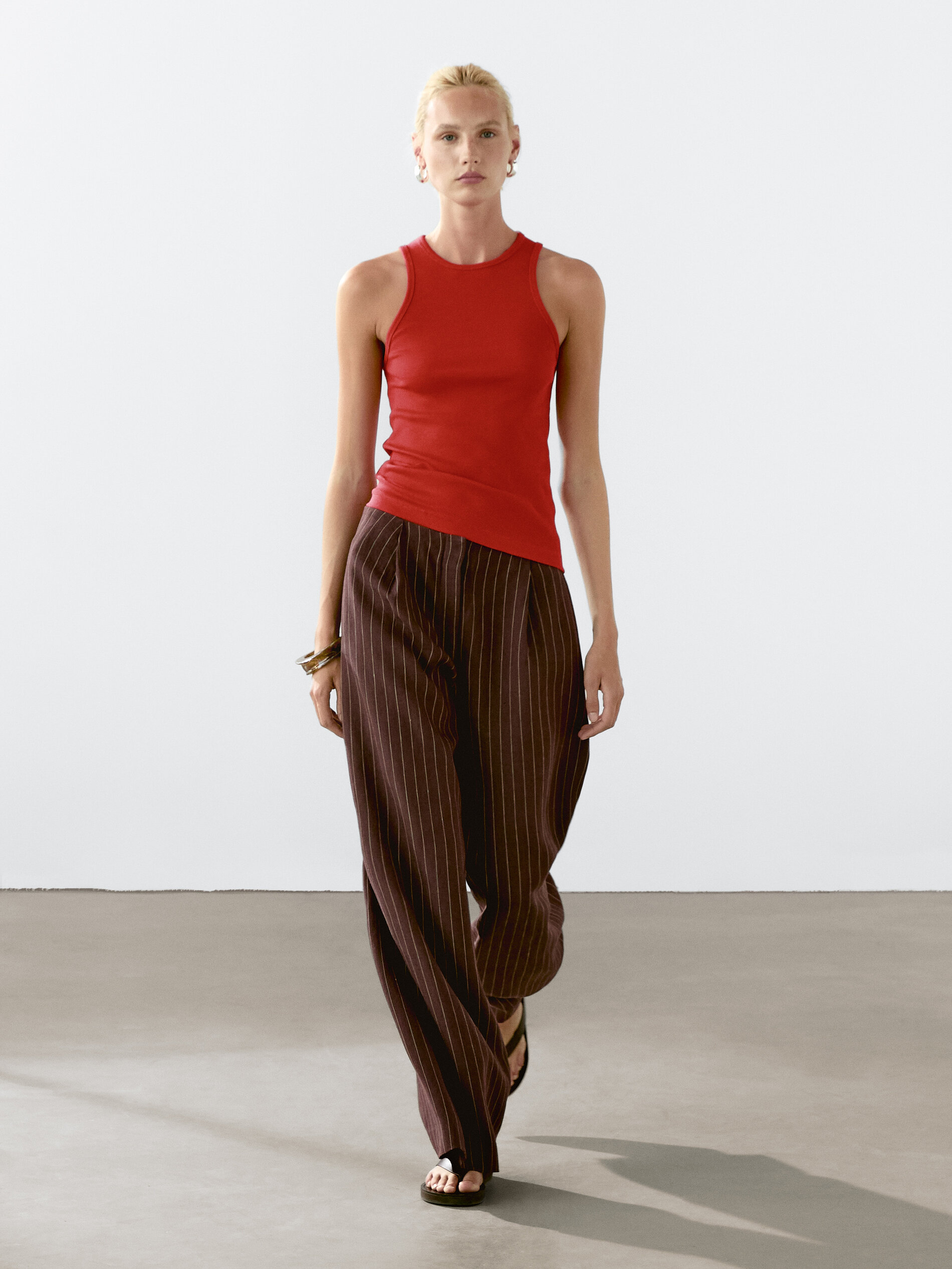 Top À Encolure Américaine En Coton Mélangé - Rouge - Xs - Massimo Dutti - Femme