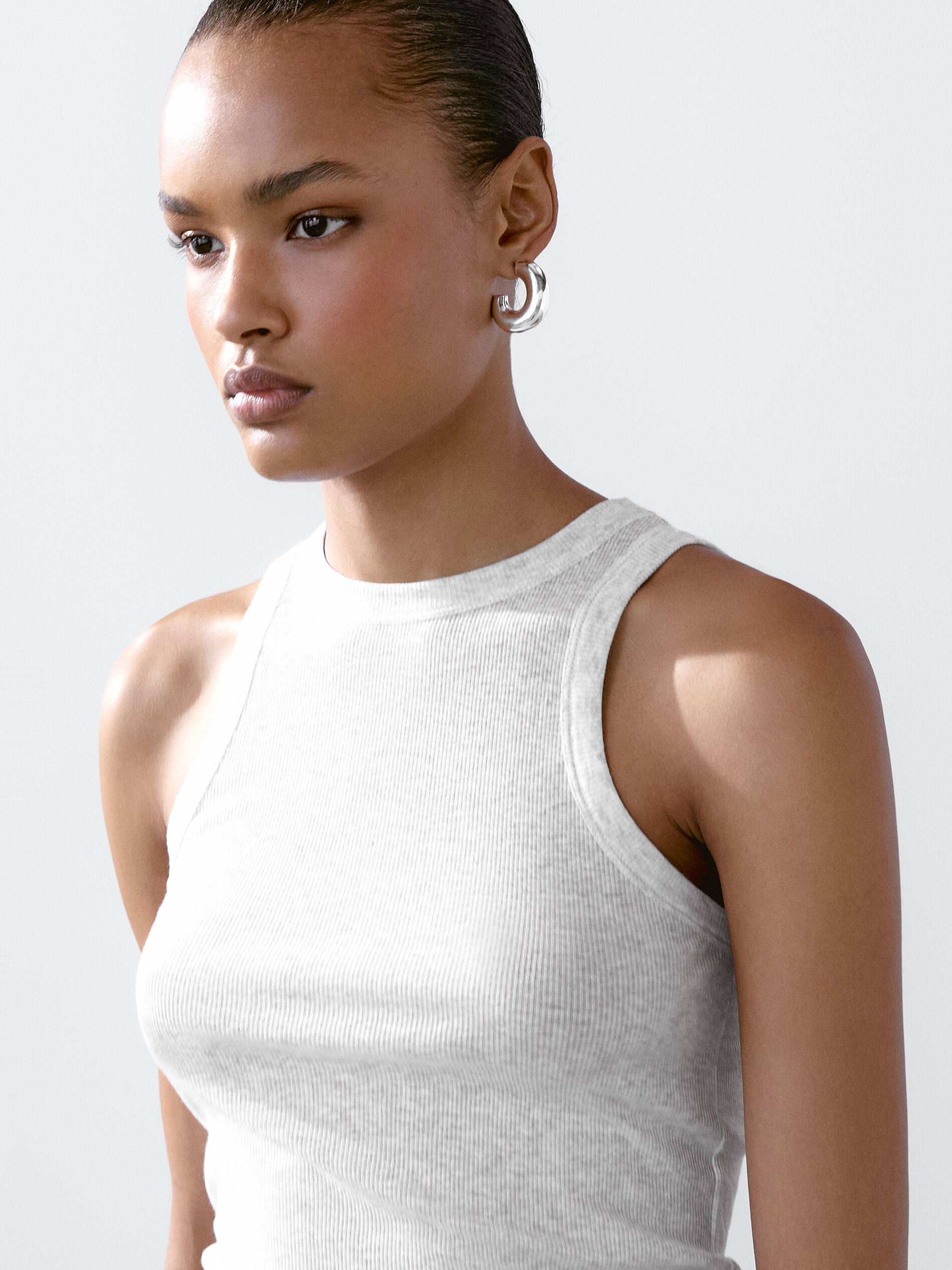 Top 100 % Coton À Encolure Américaine - Gris Vigoré - L - Massimo Dutti - Femme