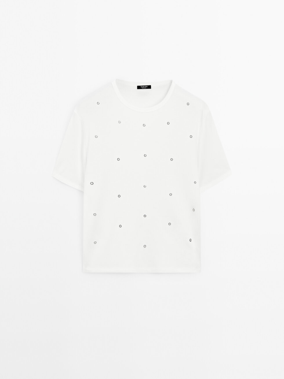 Oversized t-shirt with eyelets detail · Cream, Brown · T