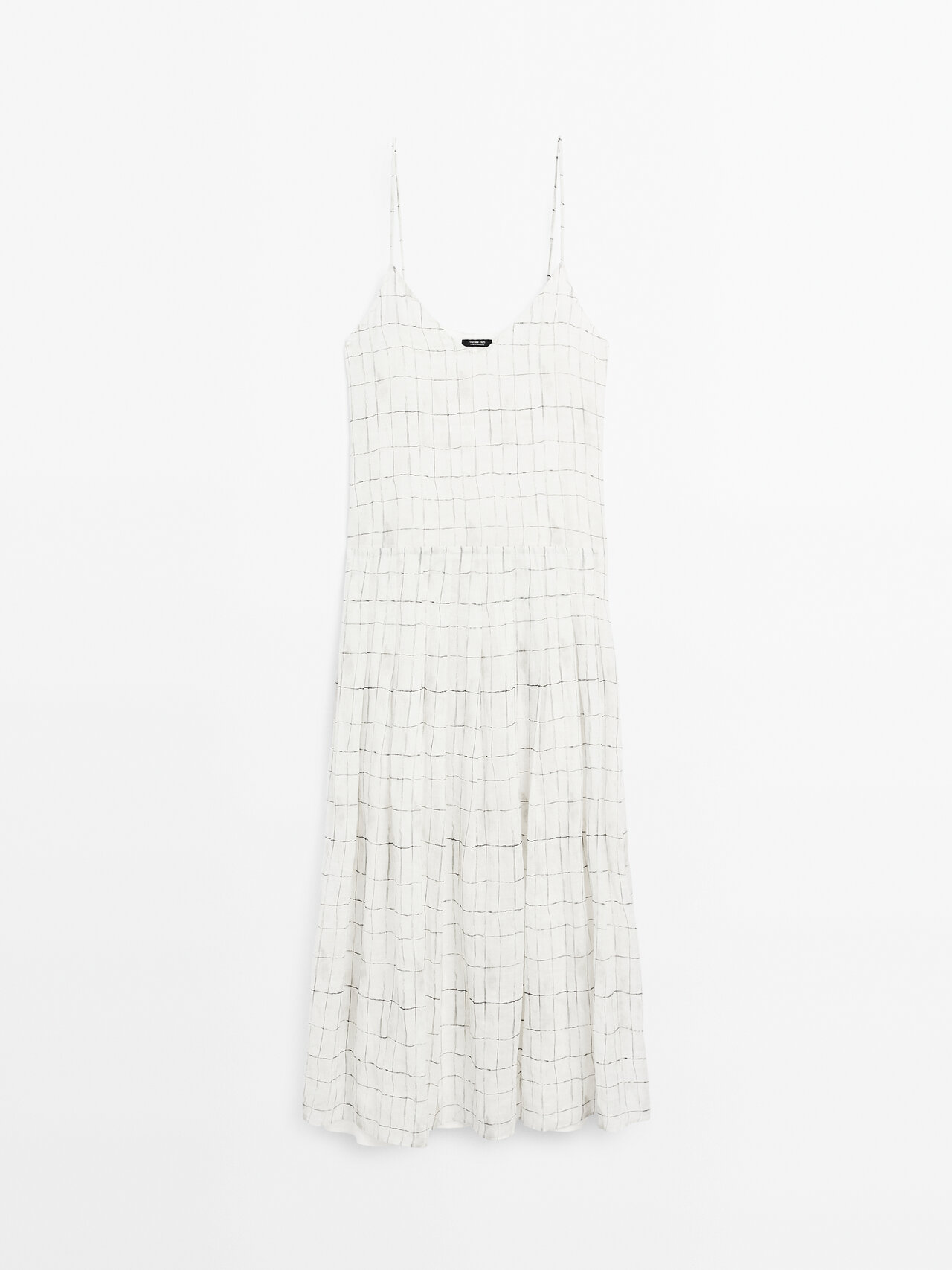 Massimo Dutti - Dames - Flared Midi-Jurk Met Dambordruit - Ecru - 42