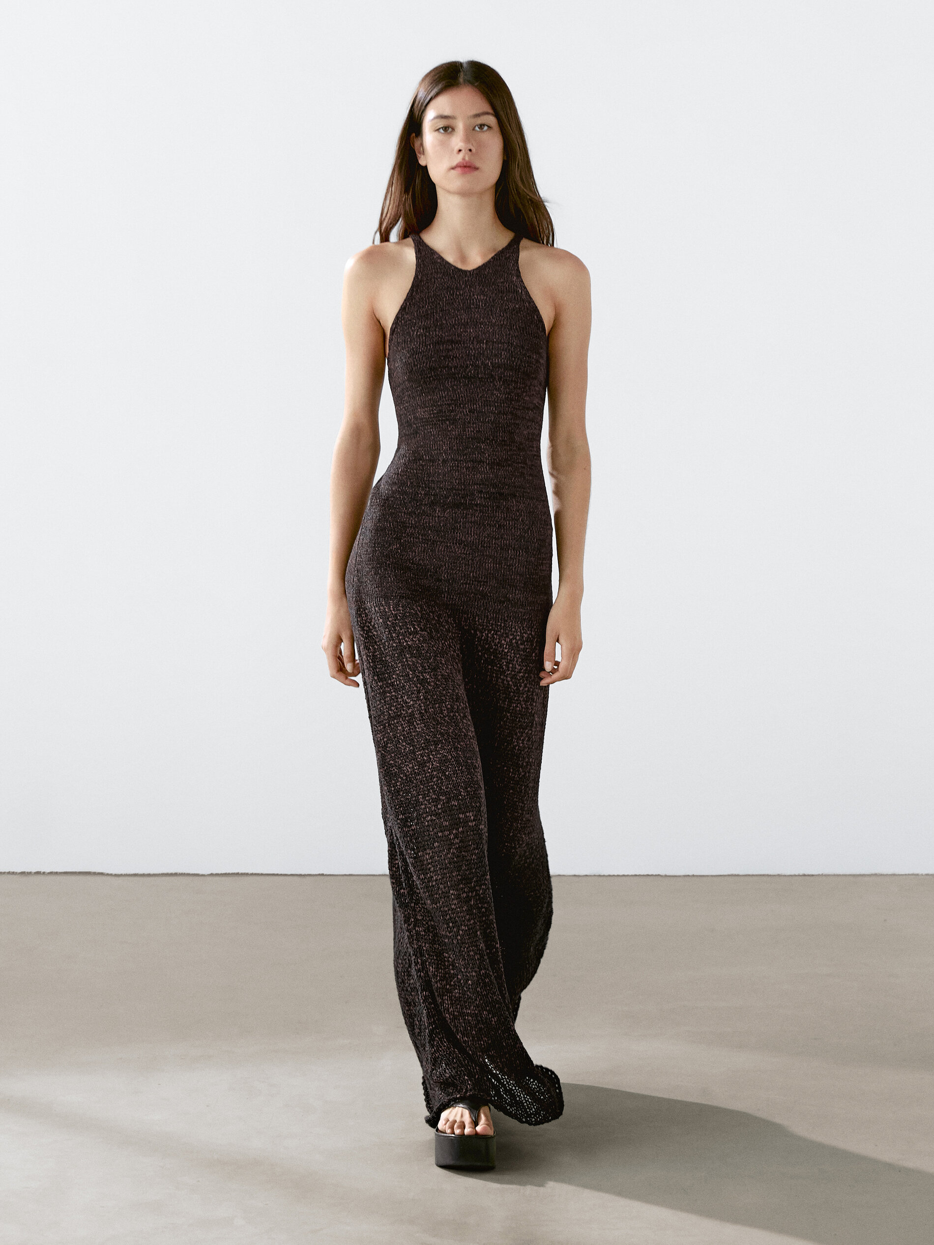 Robe Longue Coton En Maille - Marron - S - Massimo Dutti - Femme