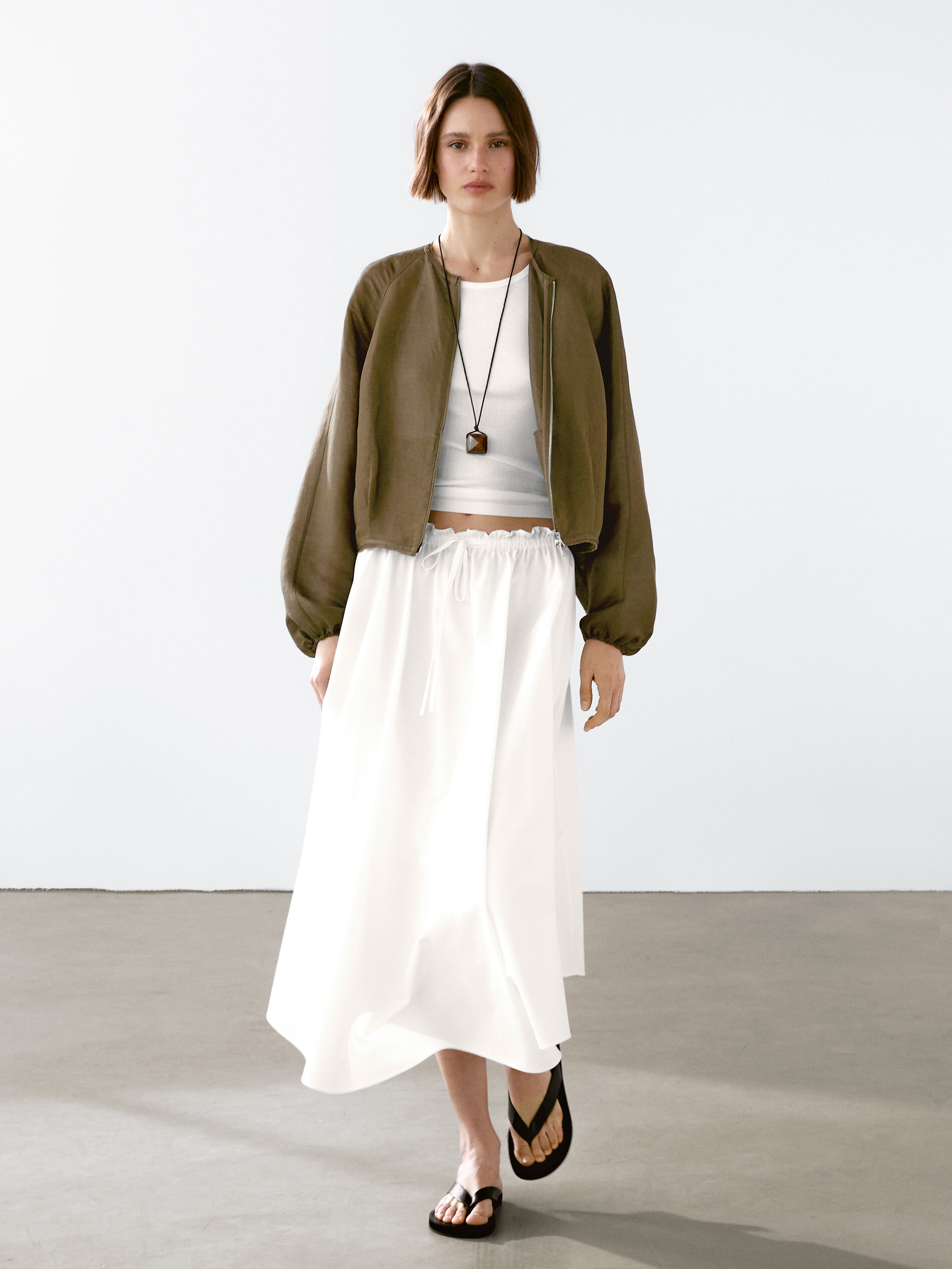 Veste Bomber Effilochée En Lin Et Soie - Sable - M - Massimo Dutti - Femme
