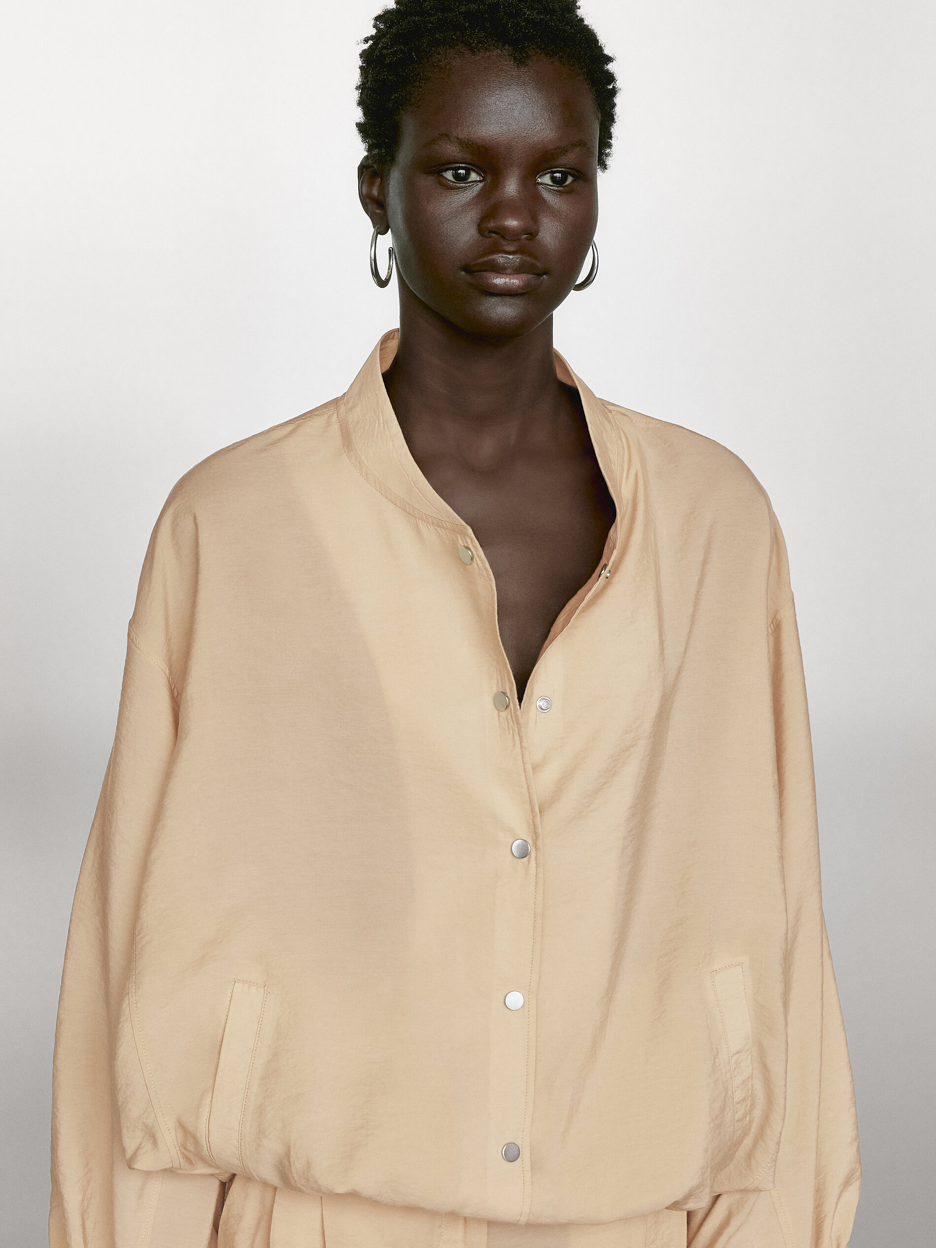 Bomber Morbido Con Laccio - Beige - S - Massimo Dutti - Femminile