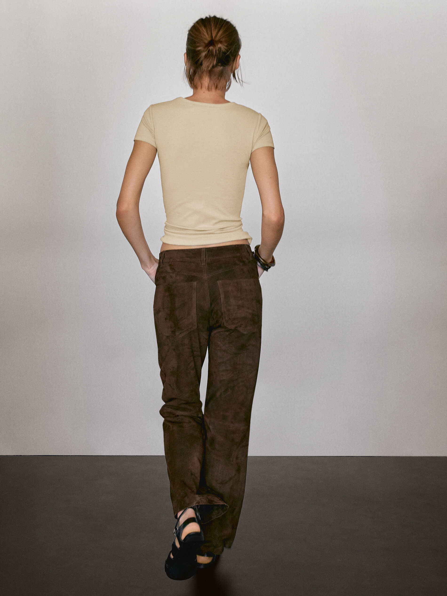 T-Shirt À Manches Courtes En Coton Mélangé - Vert Clair - S - Massimo Dutti - Femme