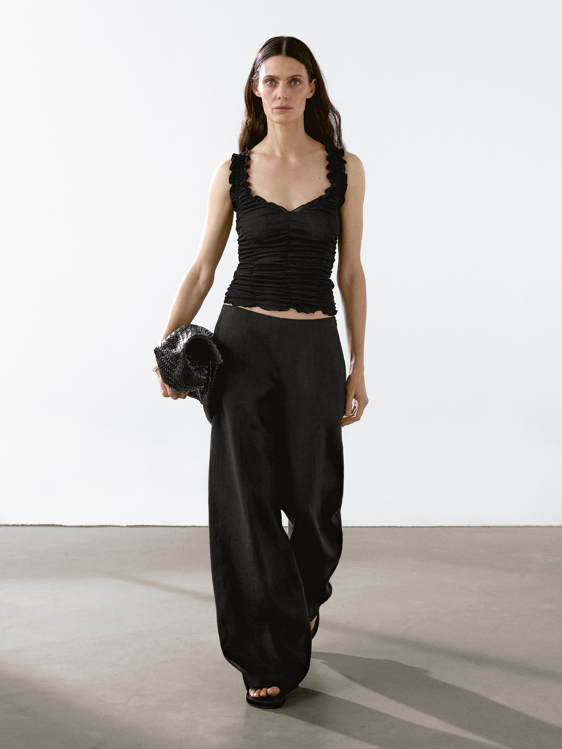 Top Effet Froissé Coton - Noir - M - Massimo Dutti - Femme