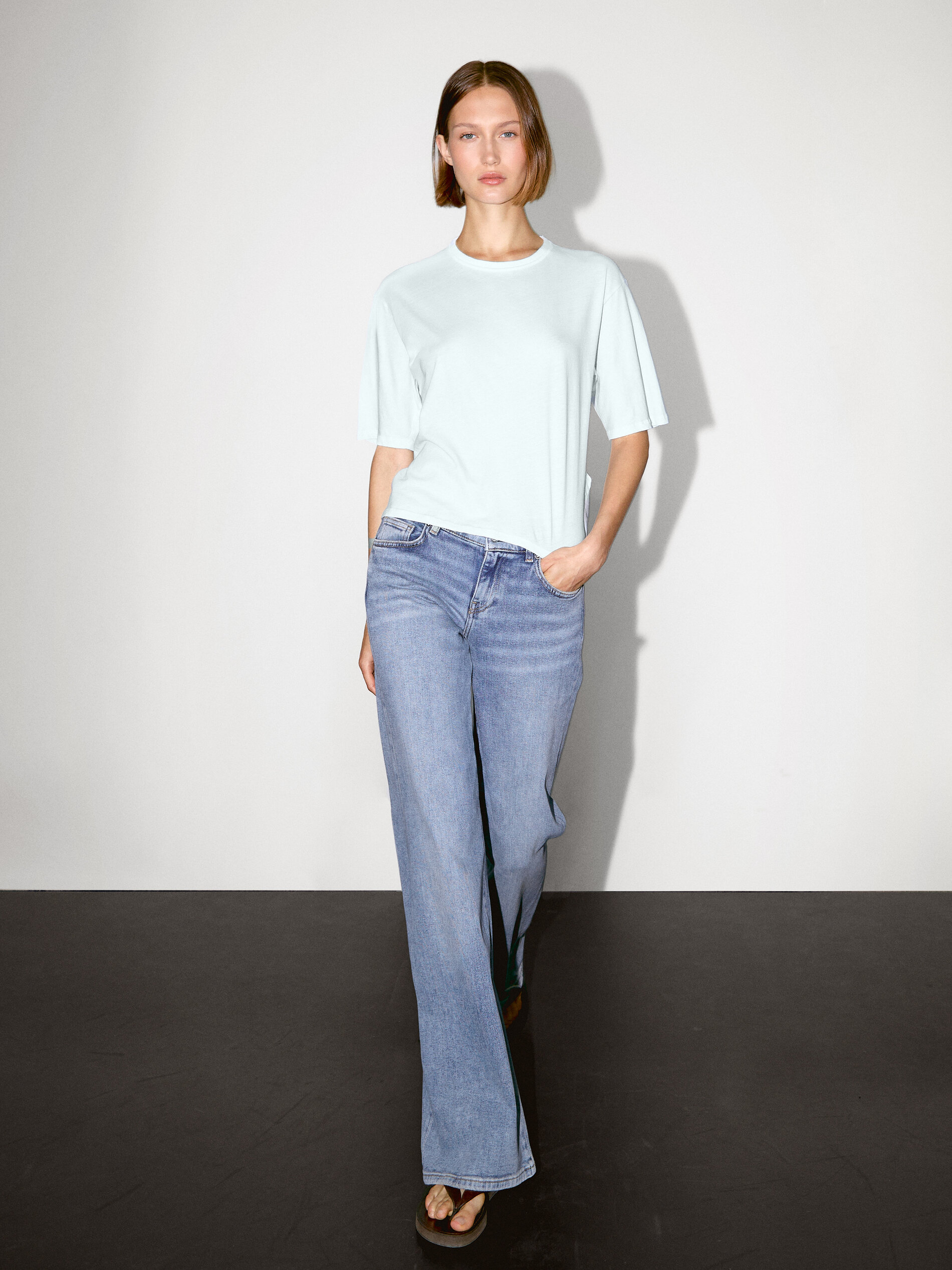 T-Shirt À Manches Courtes 100 % Coton - Bleu Pastel - Xs - Massimo Dutti - Femme