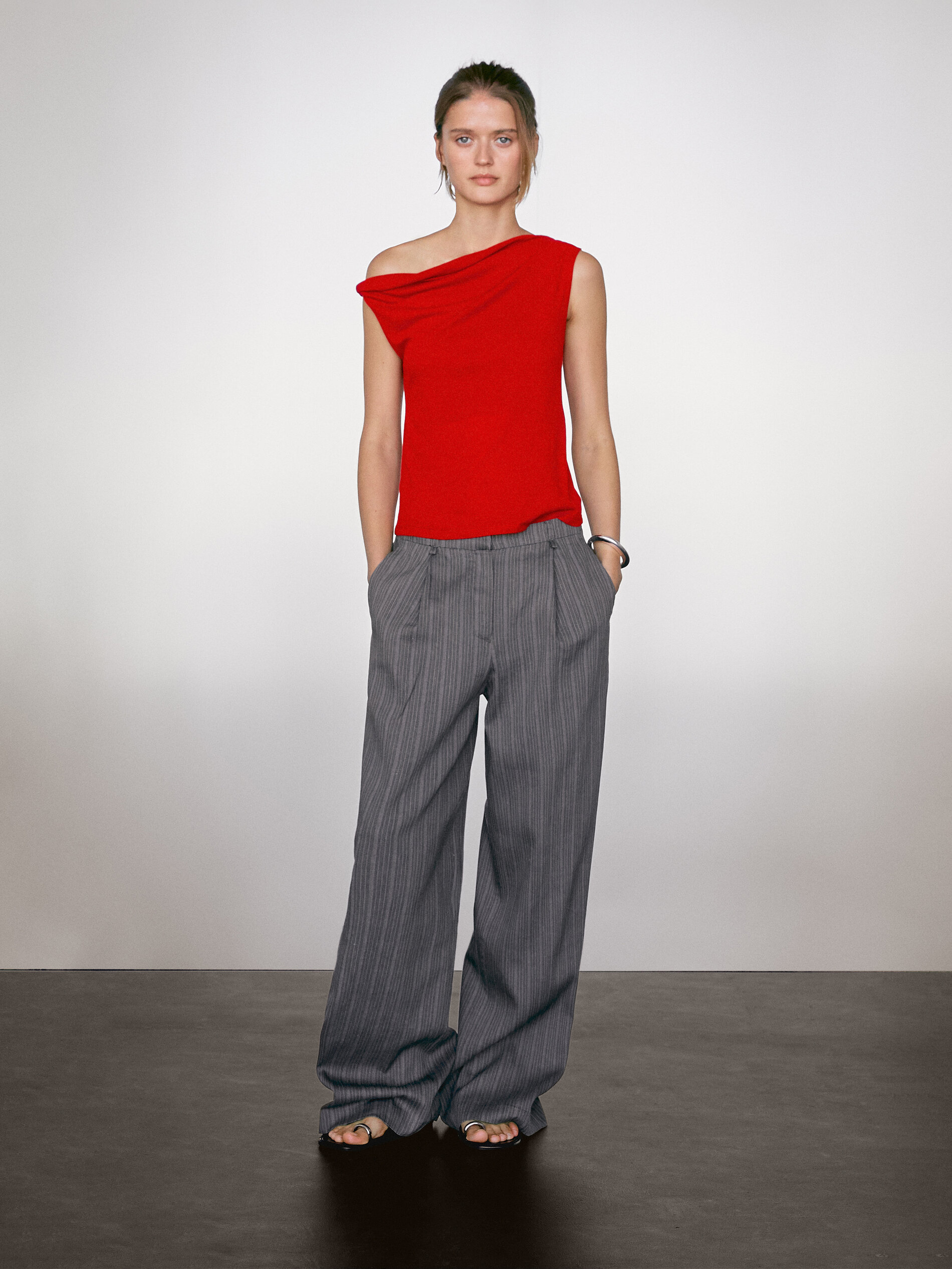 Top Drapé Avec Nœud En Coton - Rouge - M - Massimo Dutti - Femme