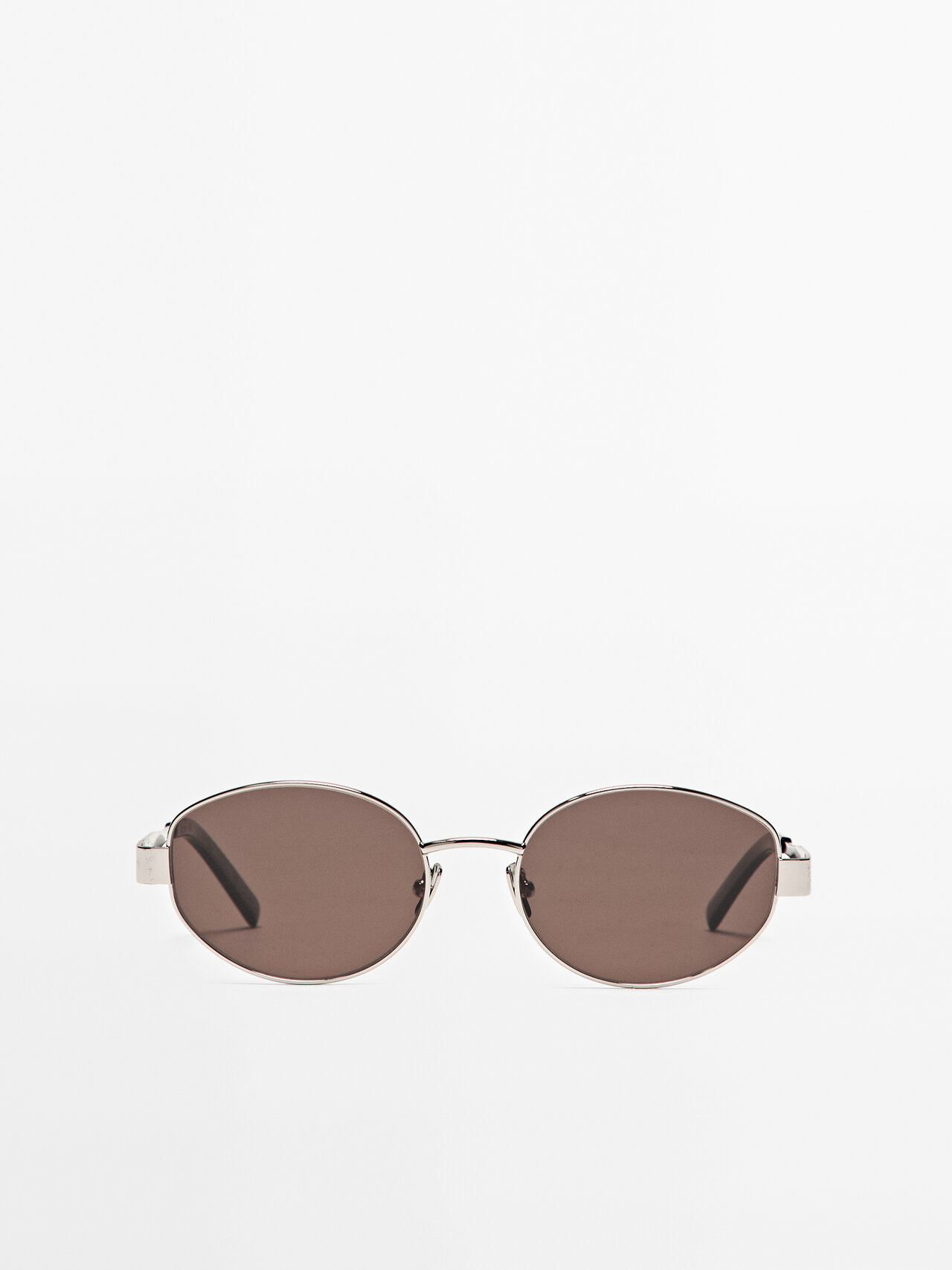 Massimo Dutti - Dames - Ovale Metalen Zonnebril - Zilver - 01