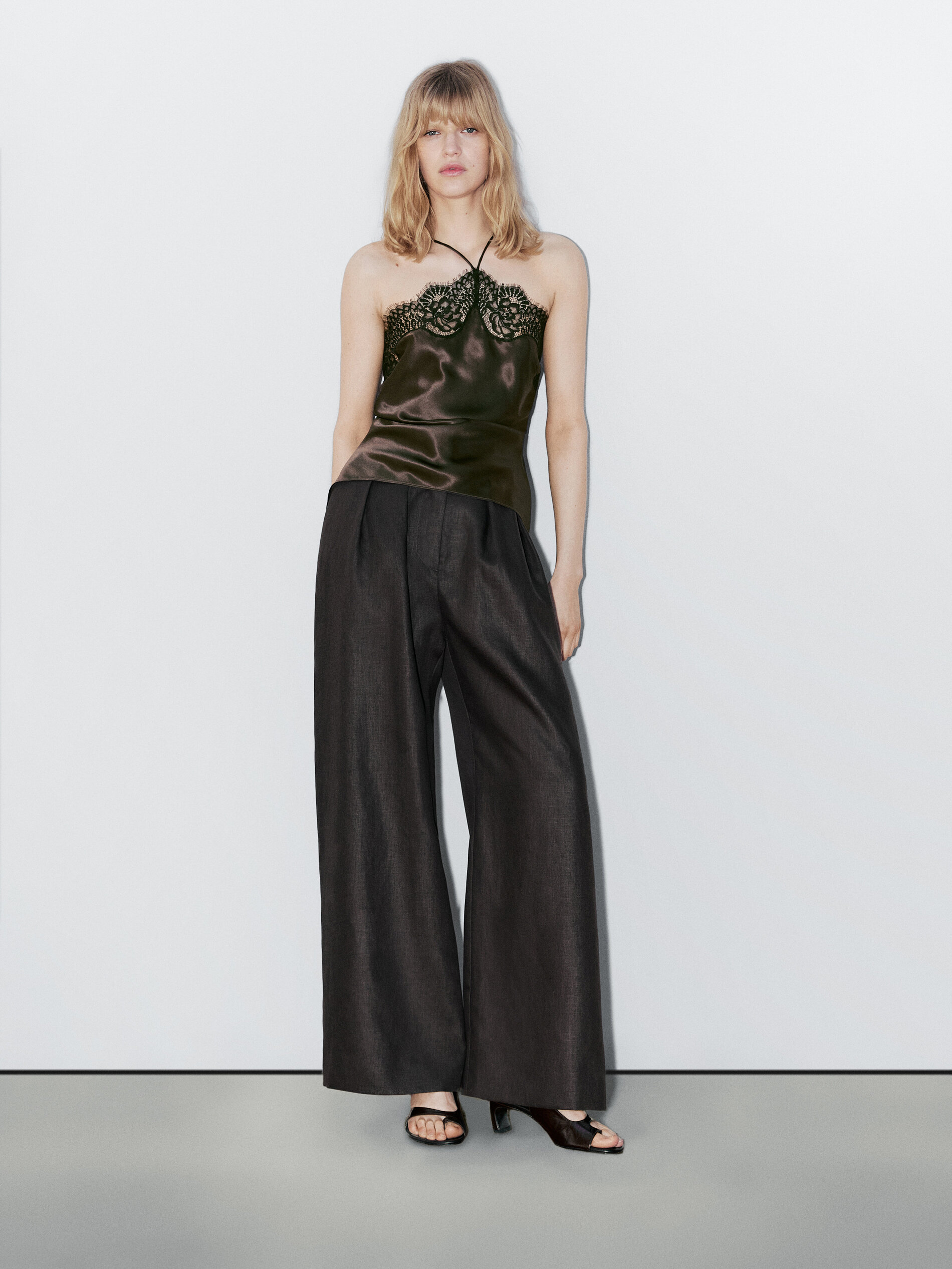 Top De Estilo Lingerie Com Seda - Studio - Castanho - S - Massimo Dutti - Mulher