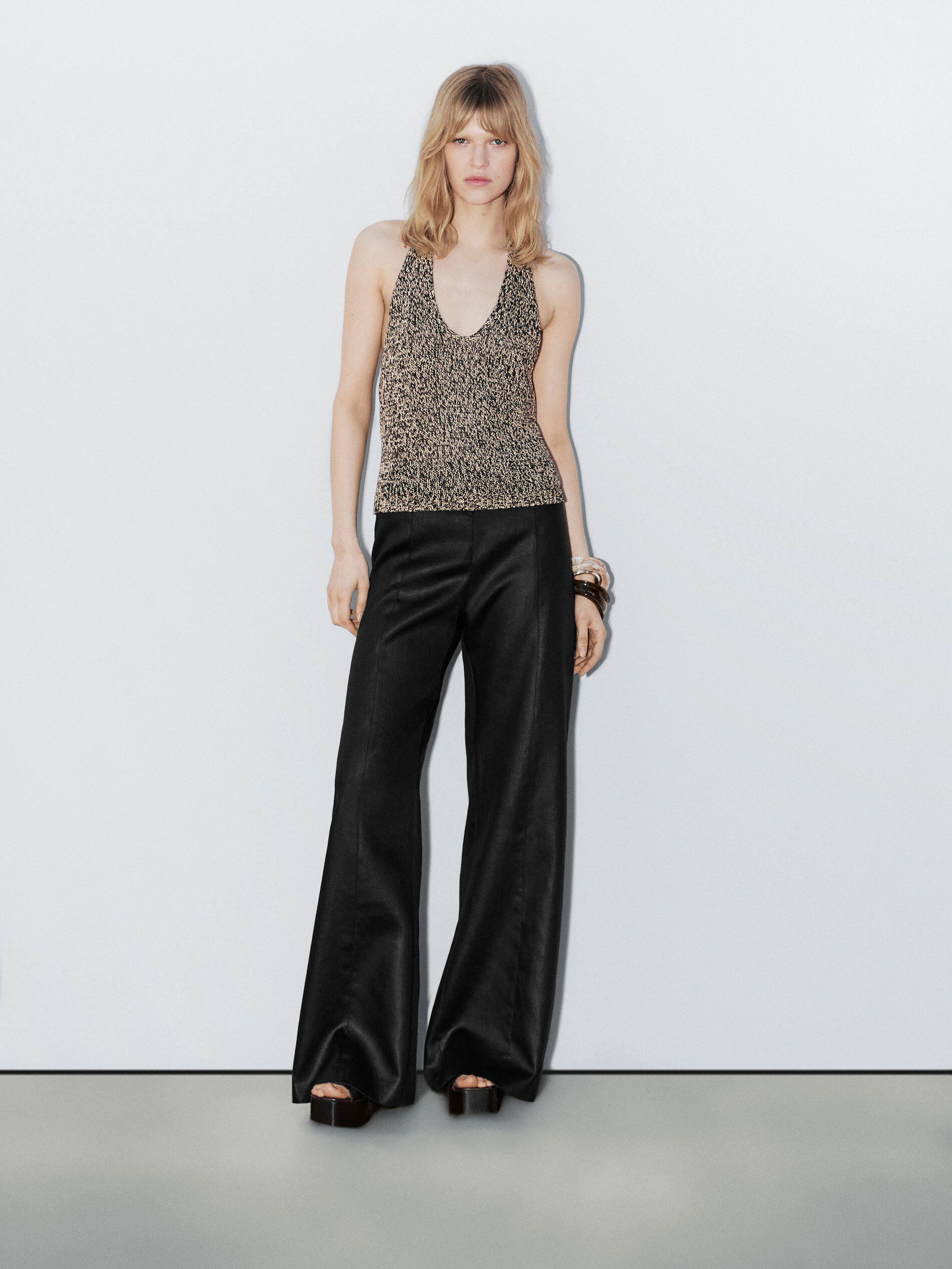 Top En Maille Chinée À Encolure Américaine - Studio - Vanille - S - Massimo Dutti - Femme