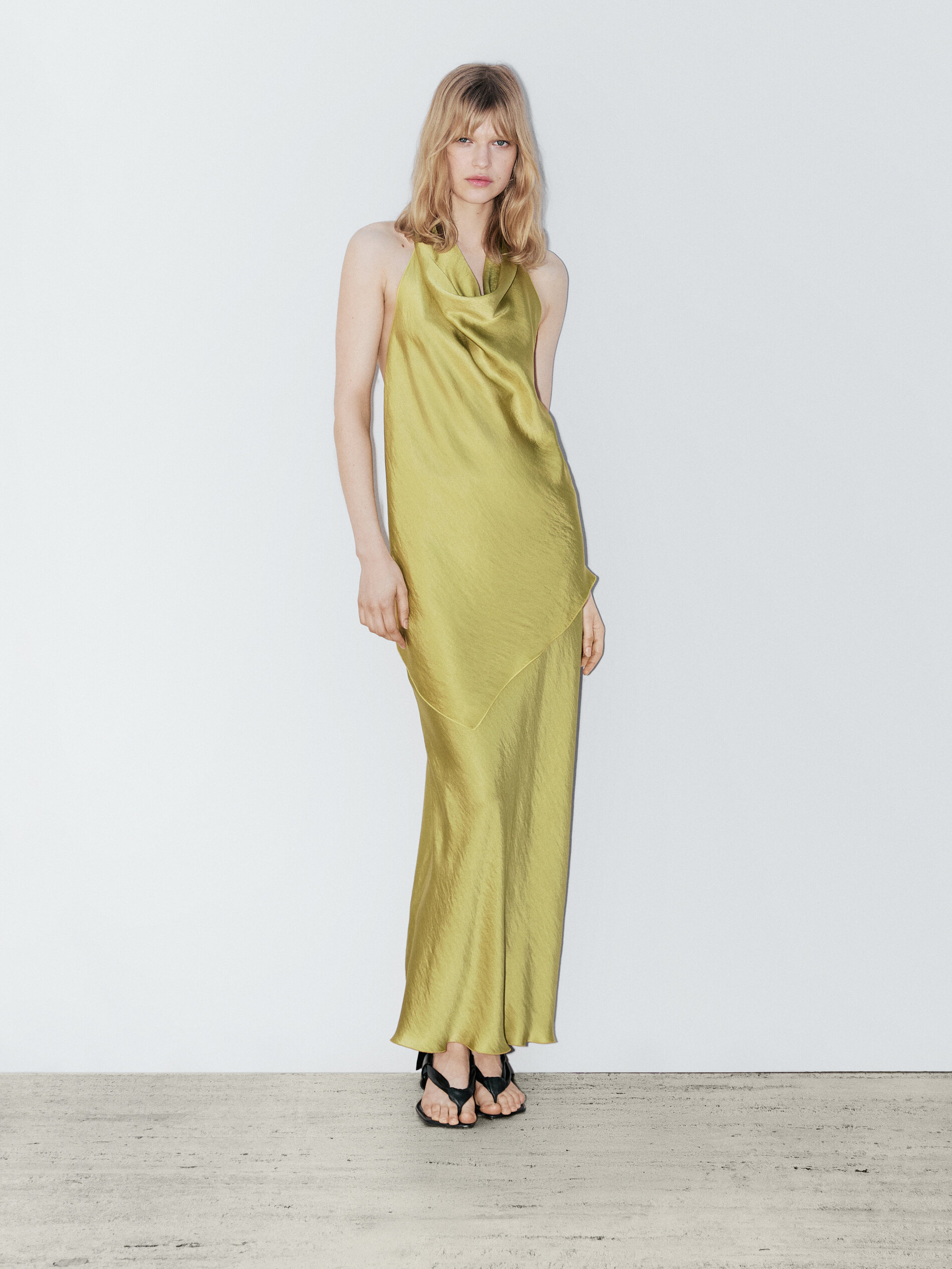 Top Fluide Satiné Avec Nœud - Studio - Citron Vert - S - Massimo Dutti - Femme