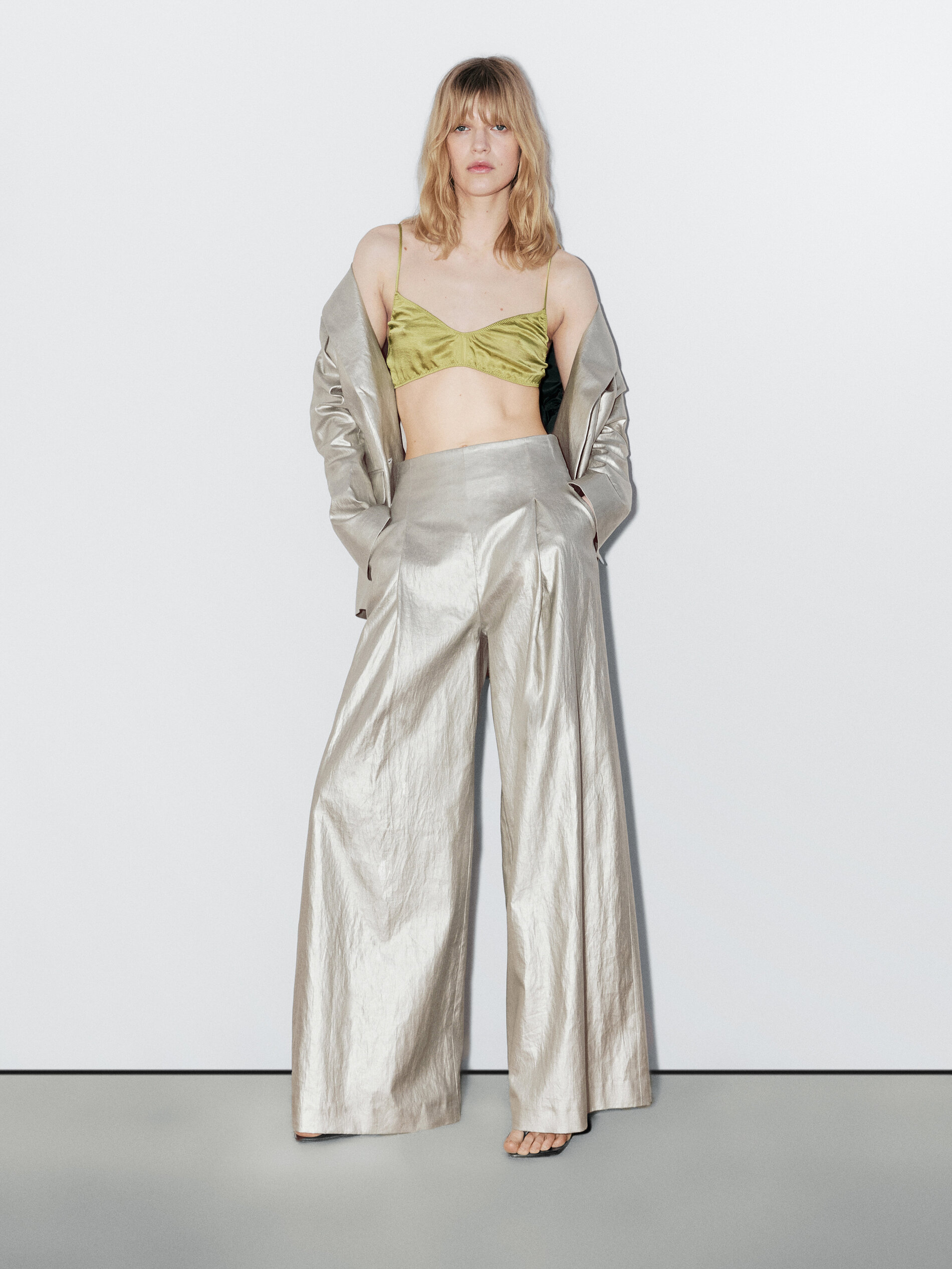 Soutien-Gorge Triangle Satiné Froncé - Studio - Citron Vert - S - Massimo Dutti - Femme