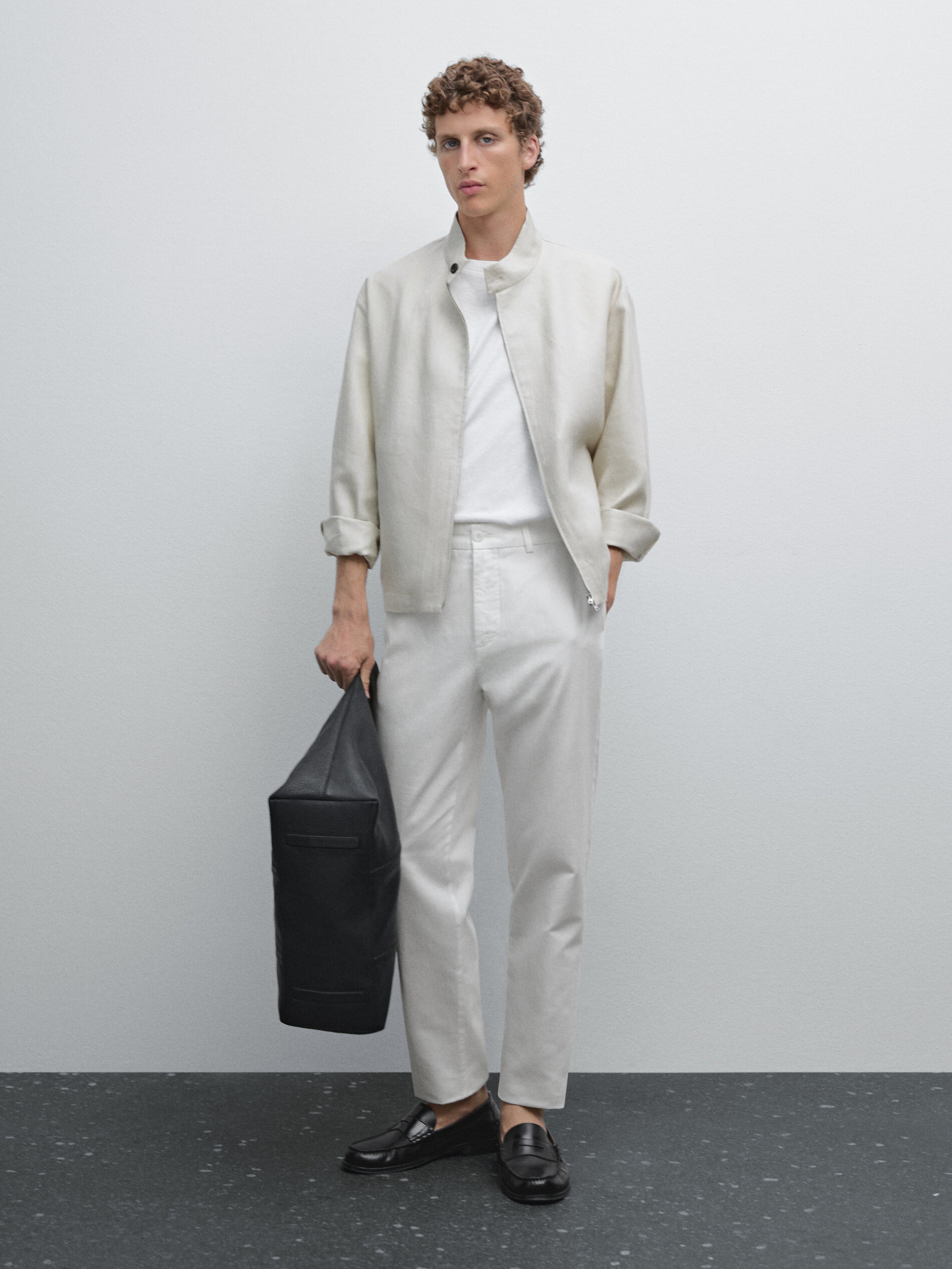 Pantalon Tappered Fit En Coton Et Lin - Cru - 38 - Massimo Dutti - Homme