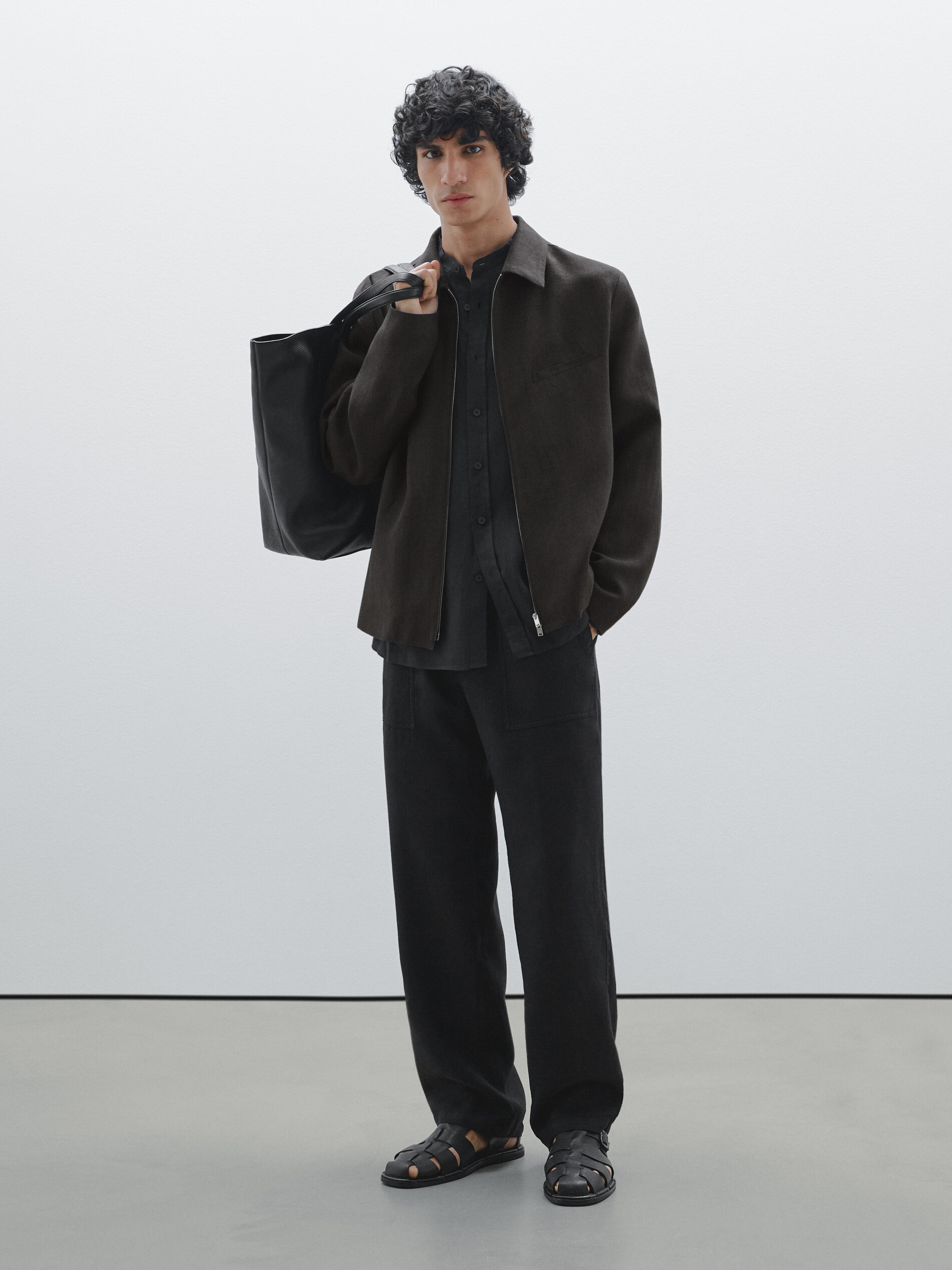 Pantalón Jogger Fit 100% Lino - Negro - L - Massimo Dutti - Hombre