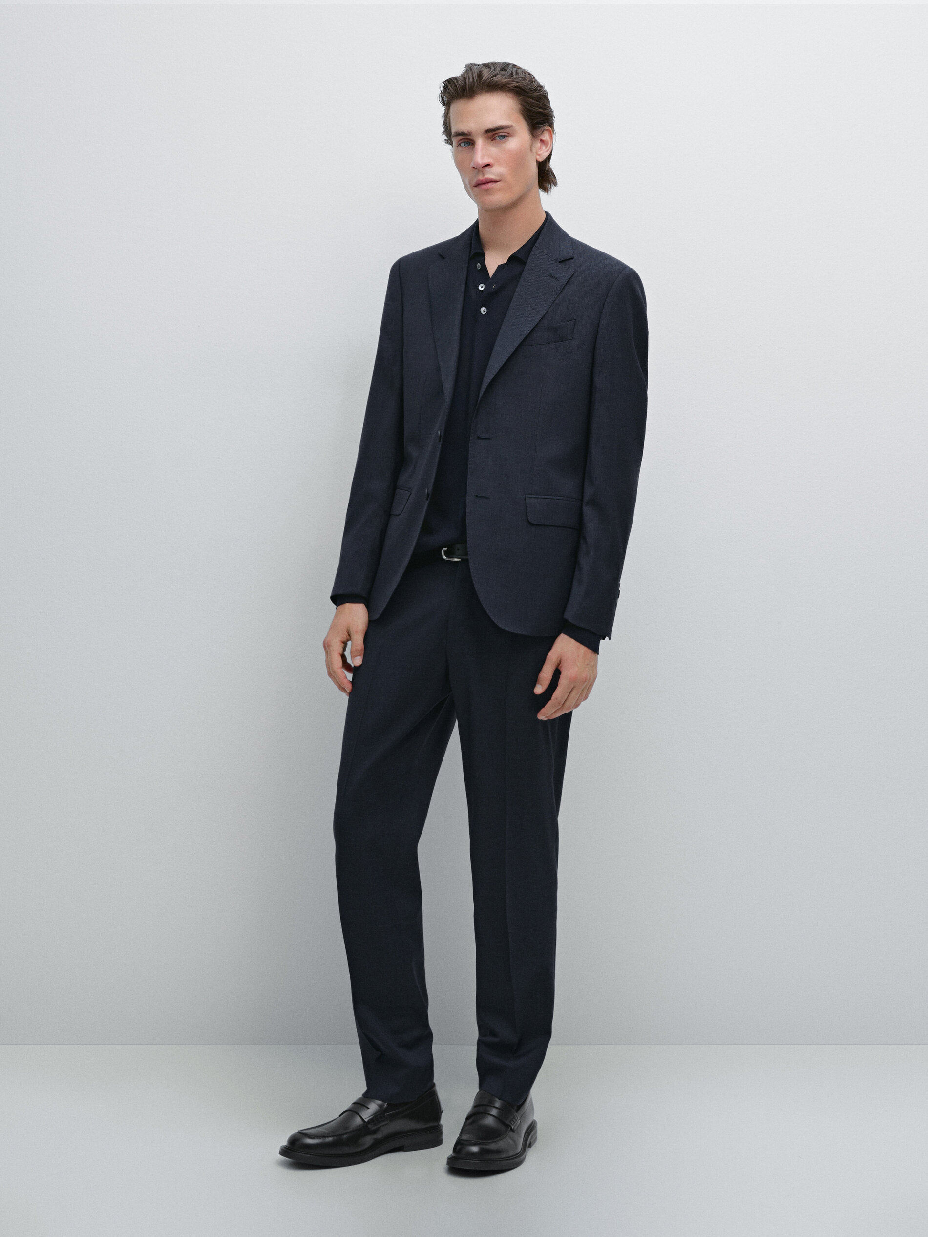 Pantalon De Costume Pied-De-Poule - Bleu Marine - 44 - Massimo Dutti - Homme