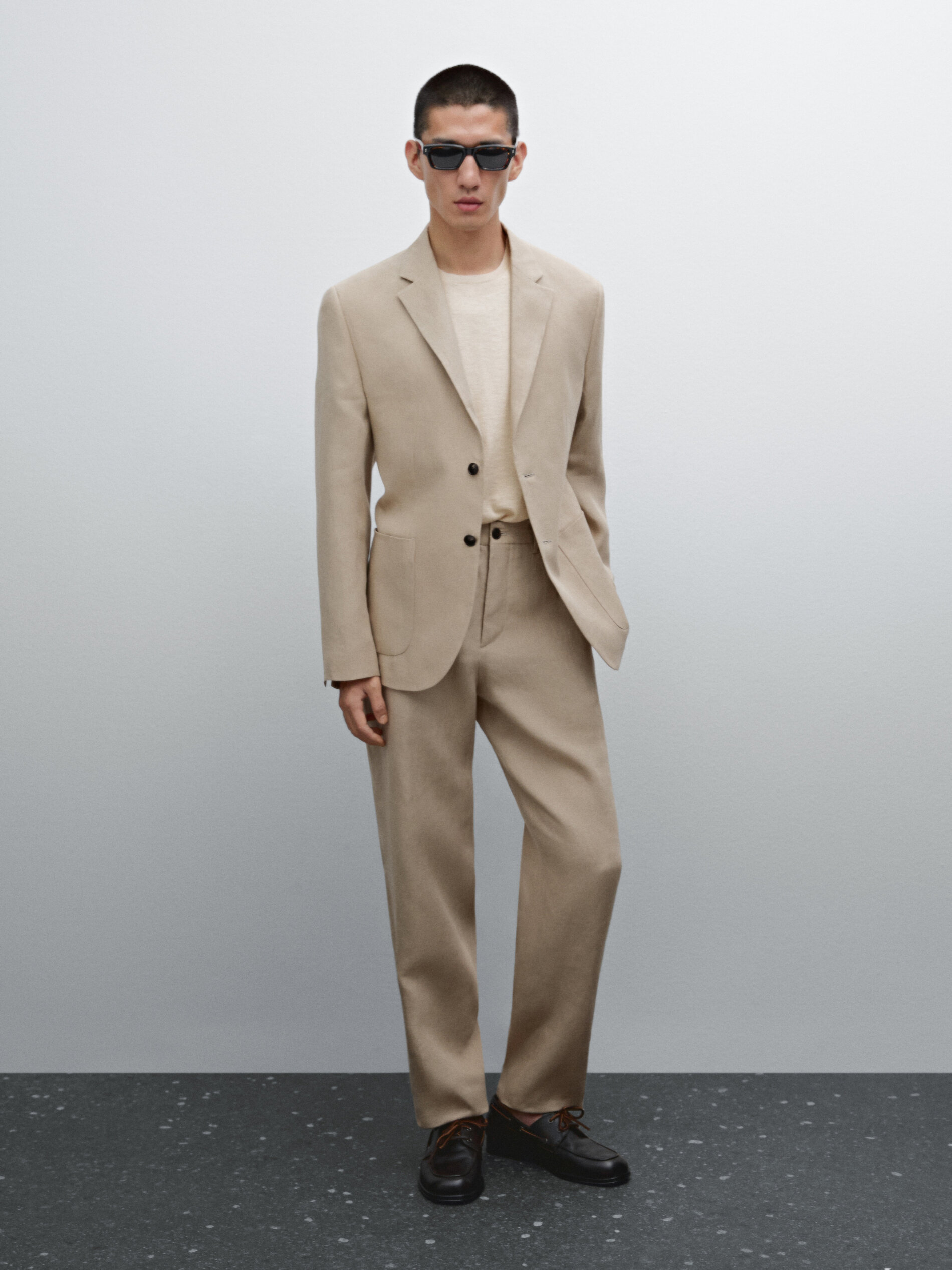 Pantalon Fluide 100 % Lin - Sable - 46 - Massimo Dutti - Homme