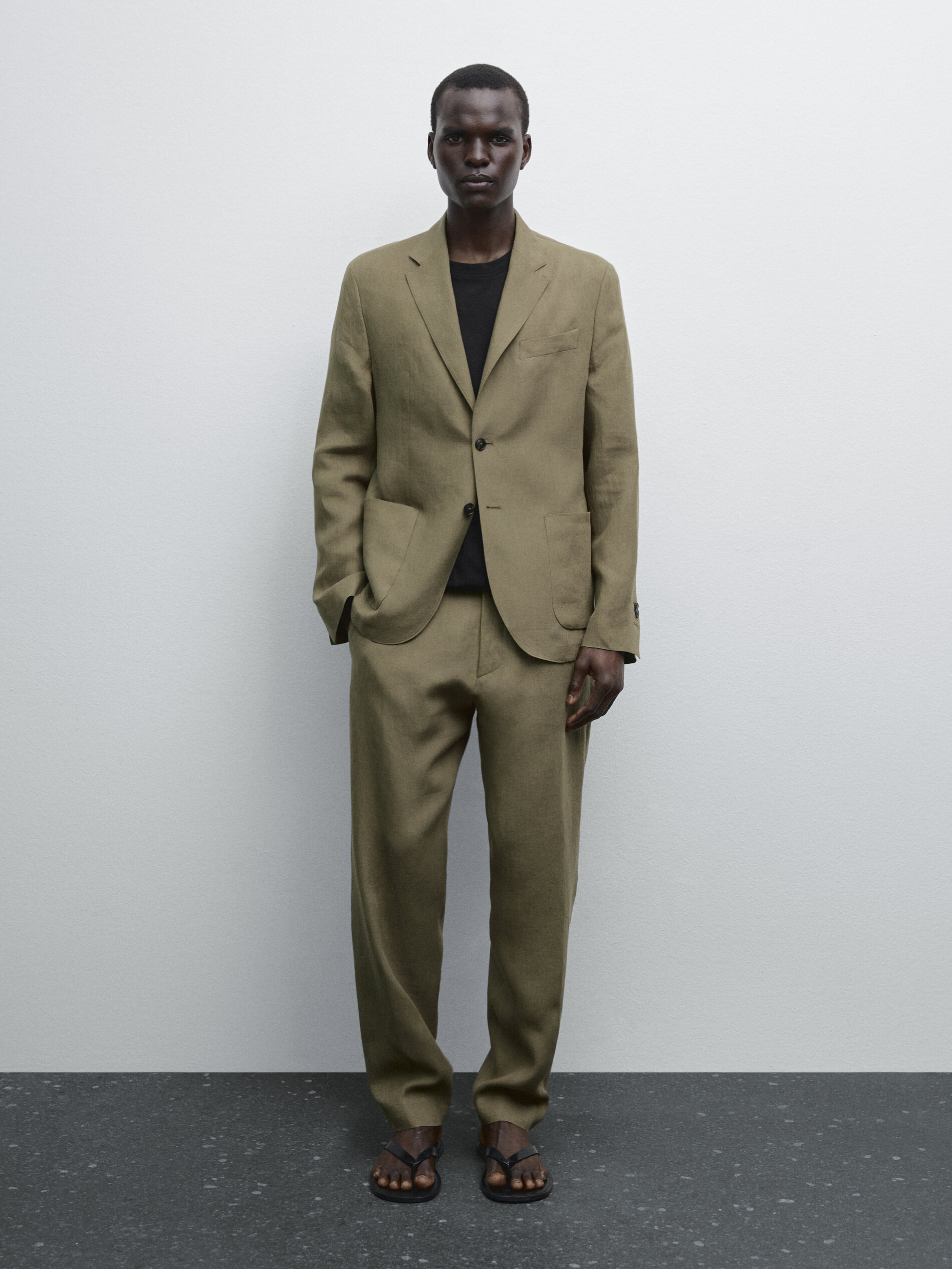 Pantalon De Costume 100 % Lin - Verdâtre - 42 - Massimo Dutti - Homme