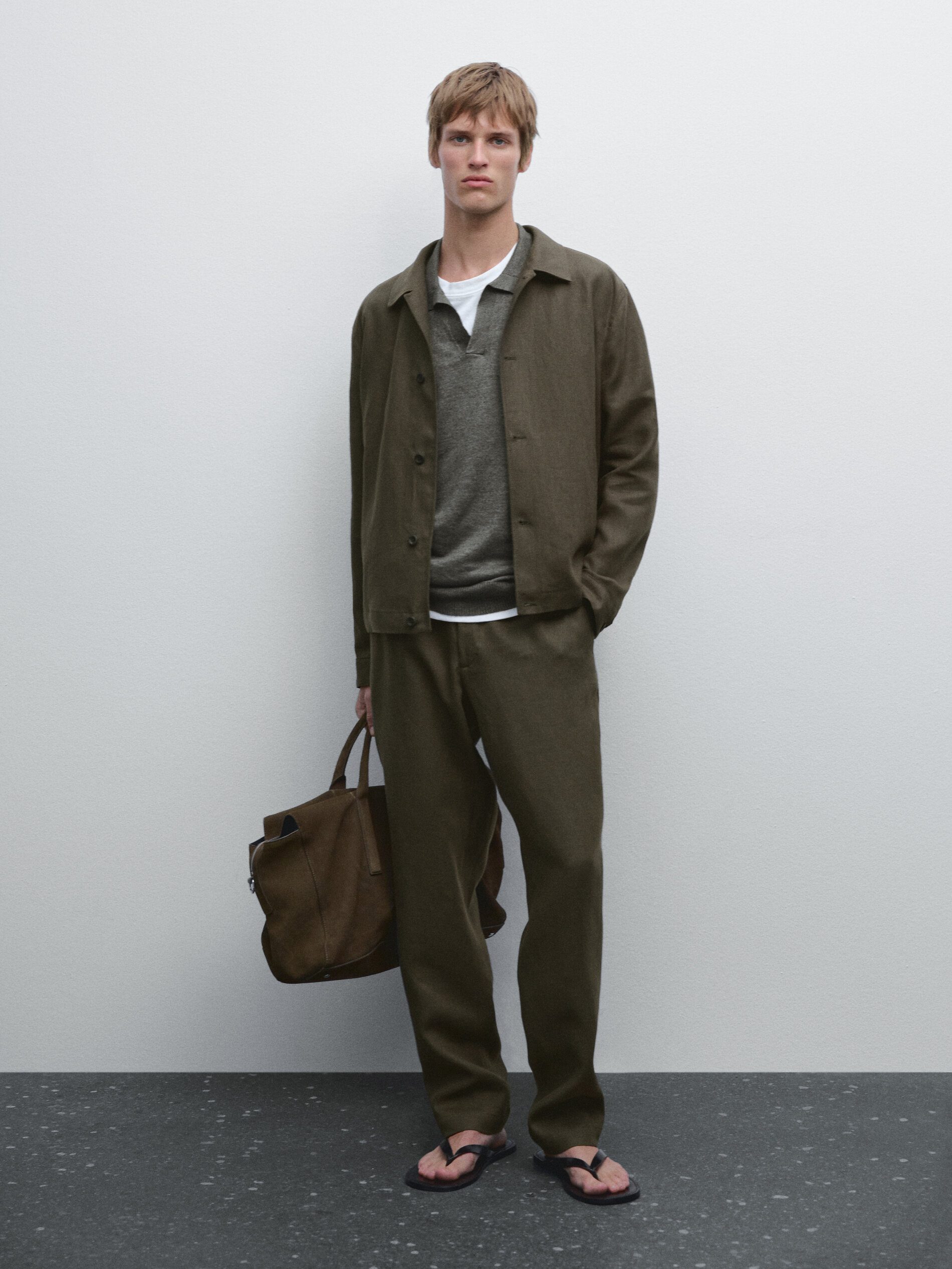 Pantalon 100 % Lin - Kaki - 38 - Massimo Dutti - Homme