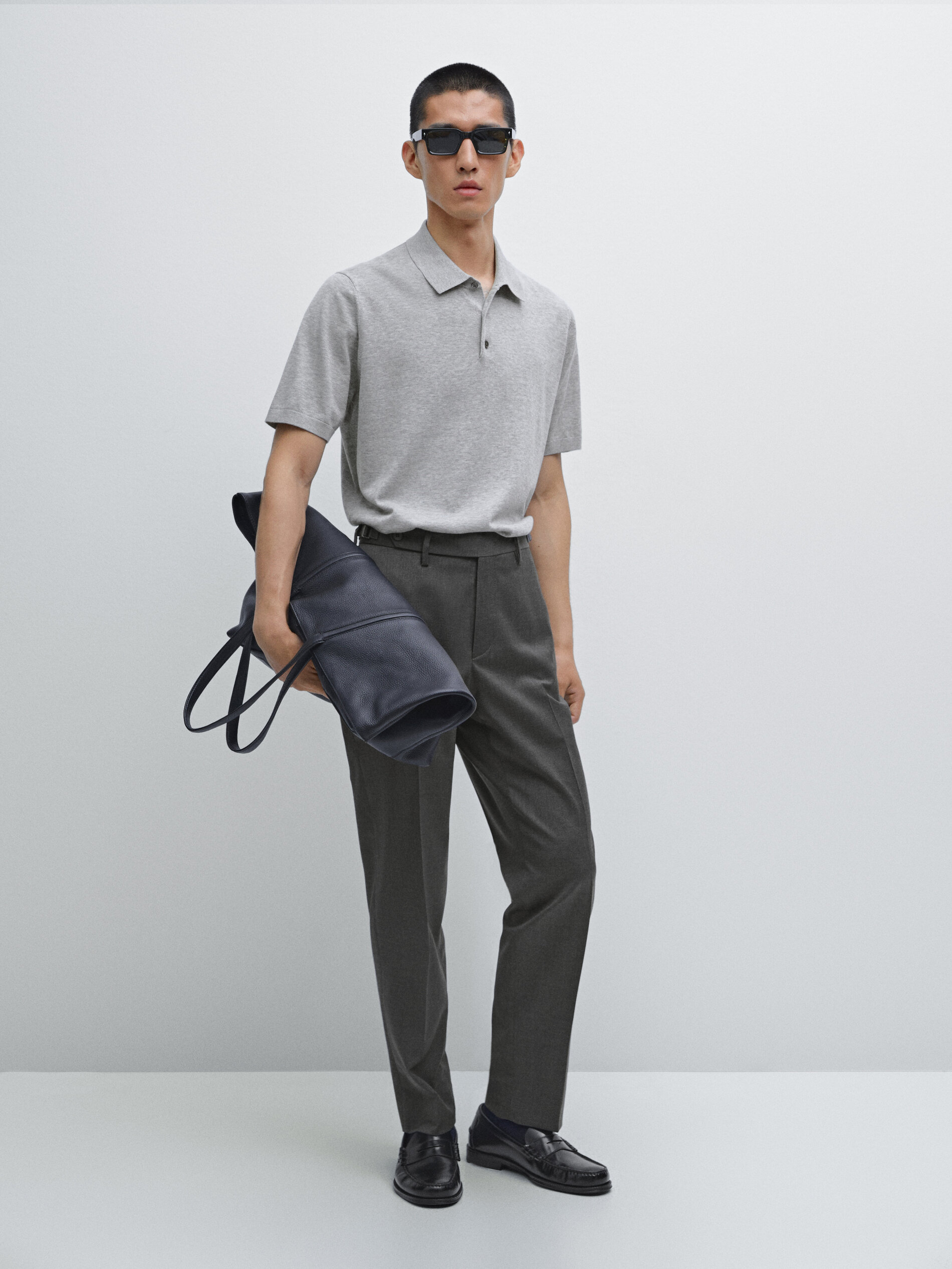Pantalon Habillé En Laine Mélangée - Gris - 40 - Massimo Dutti - Homme
