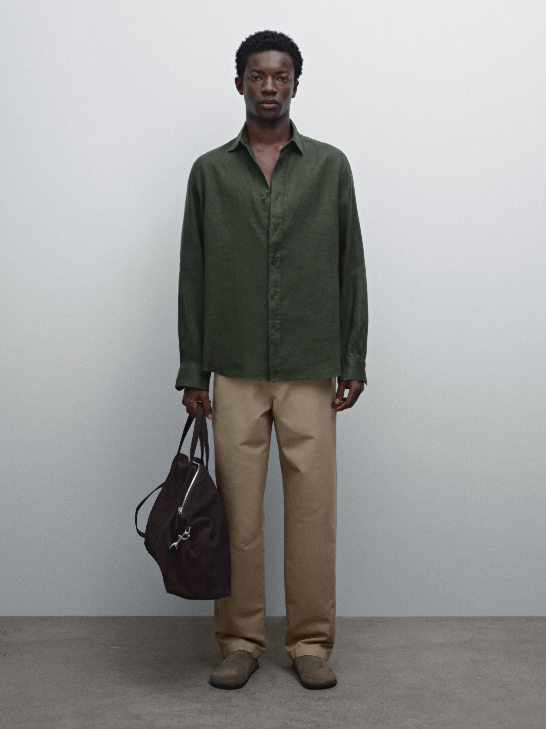 Chemise Slim 100 % Lin - Vert Foncé - Xl - Massimo Dutti - Homme