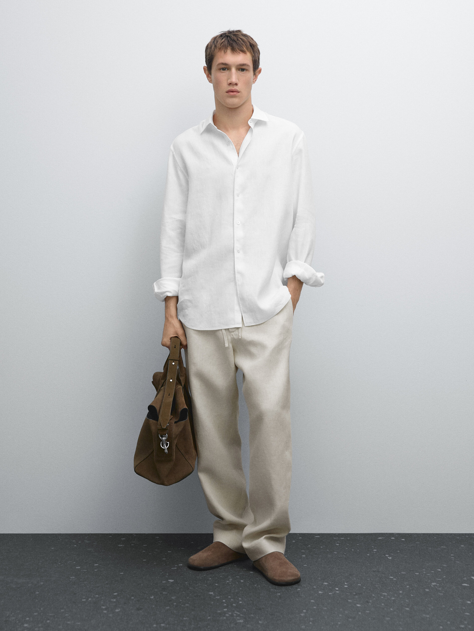 Chemise Slim En Lin Mélangé - Blanc - S - Massimo Dutti - Homme