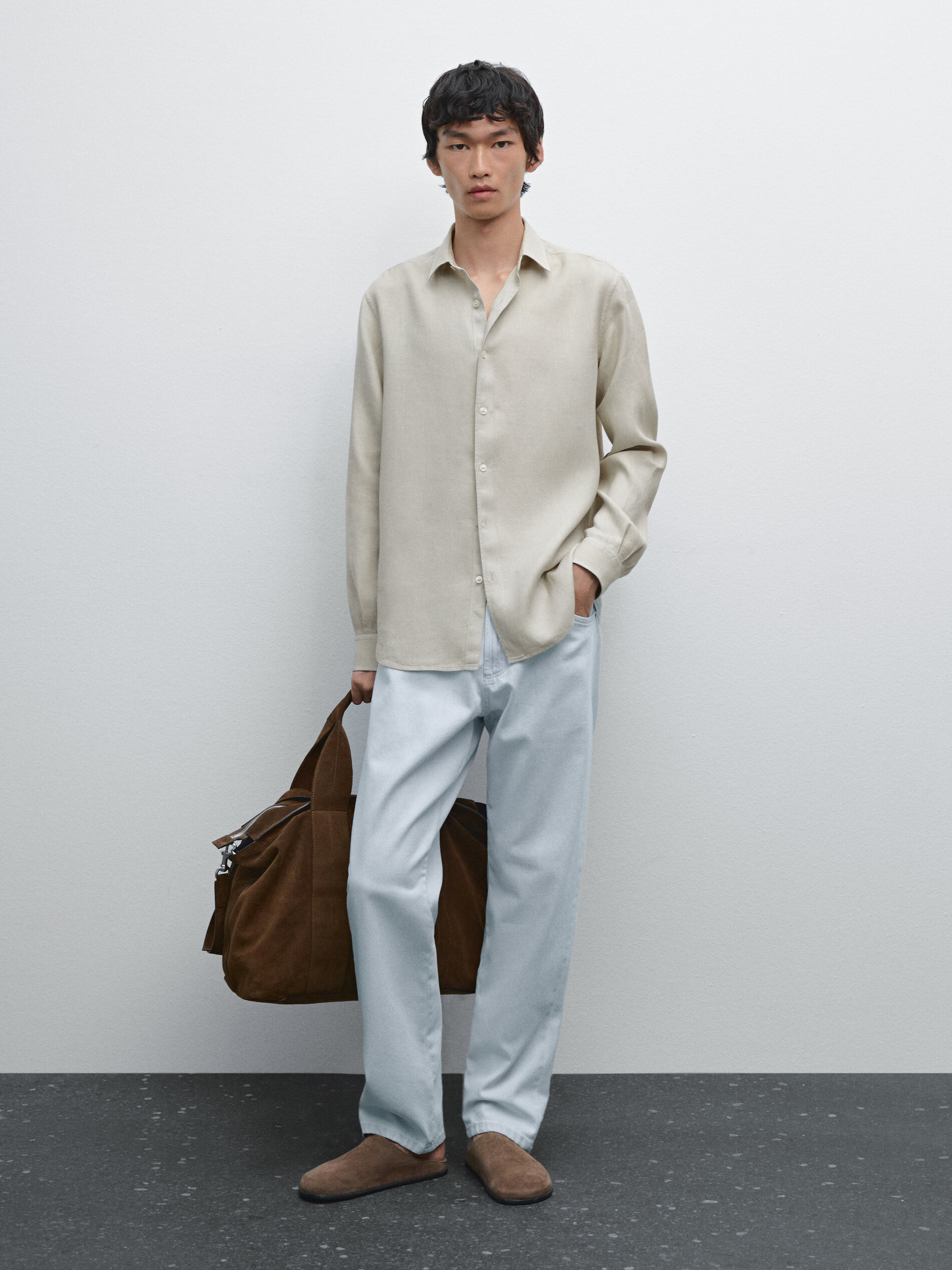 Chemise Slim En Lin Mélangé - Vert Eau - S - Massimo Dutti - Homme