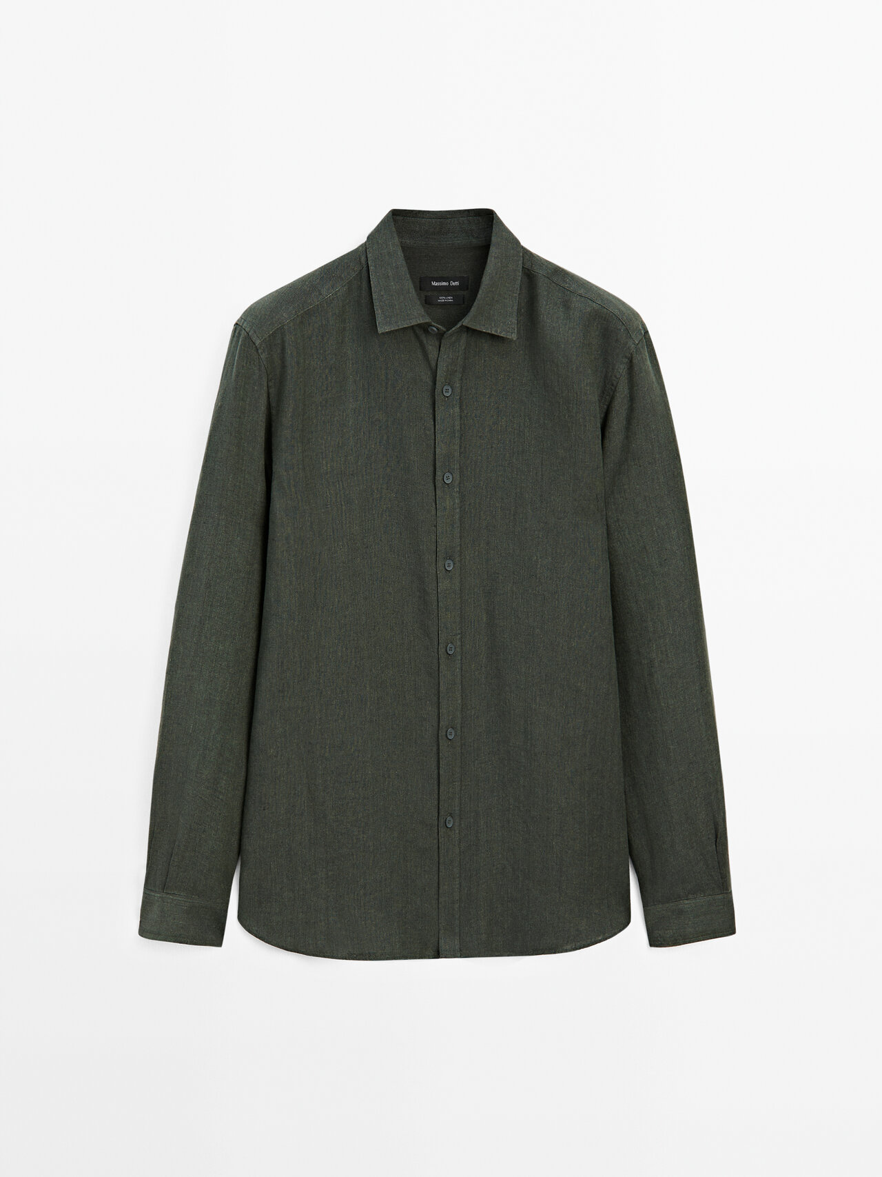 Massimo Dutti - Heren - Regular Fit Verwassen Linnen Overhemd - Donkerkaki - L