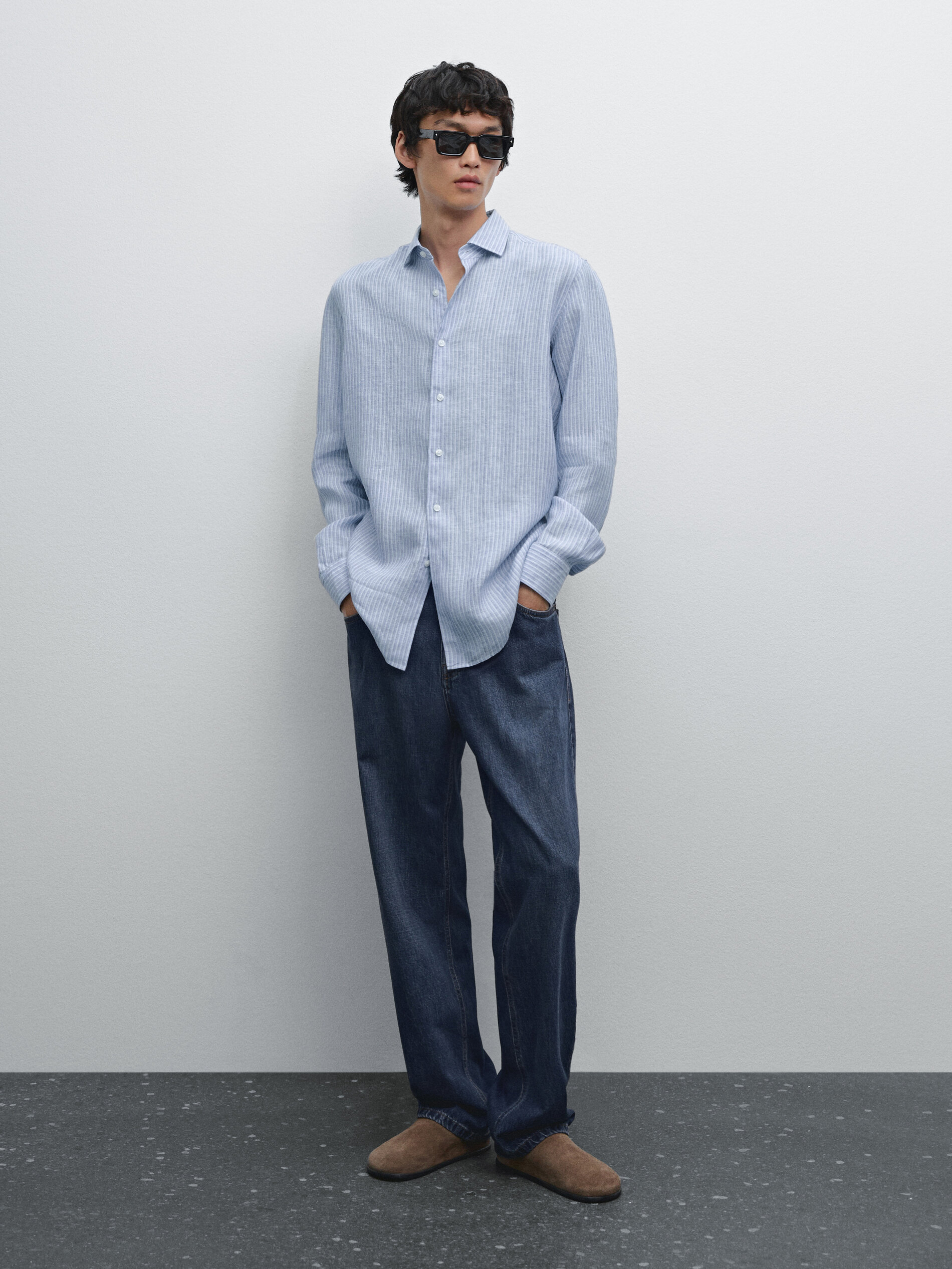Chemise Regular Fit 100 % Lin - Bleu Ciel - Xl - Massimo Dutti - Homme