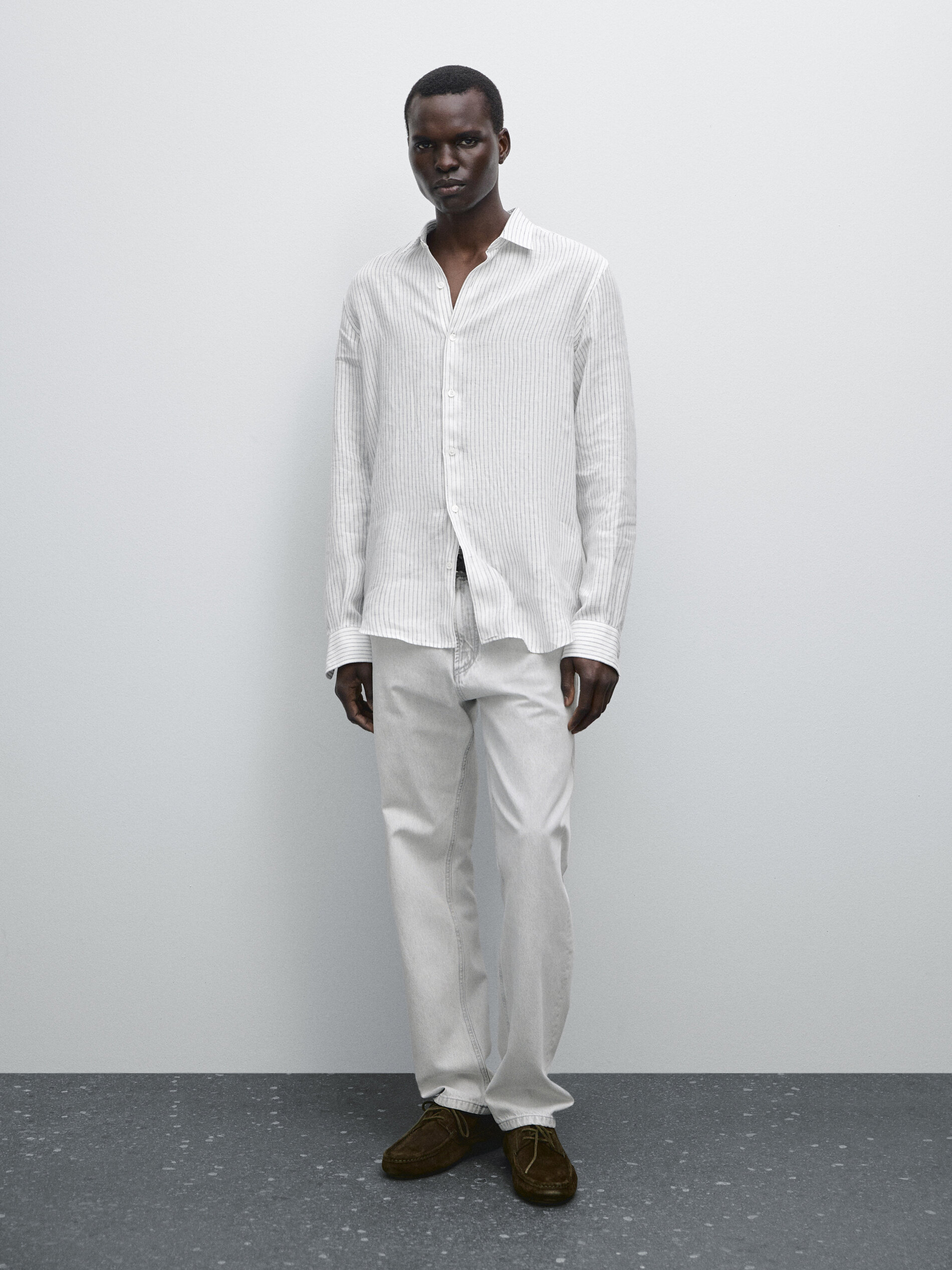 Camicia Slim Fit A Righe In Lino - Bianco - Xxl - Massimo Dutti - Maschile