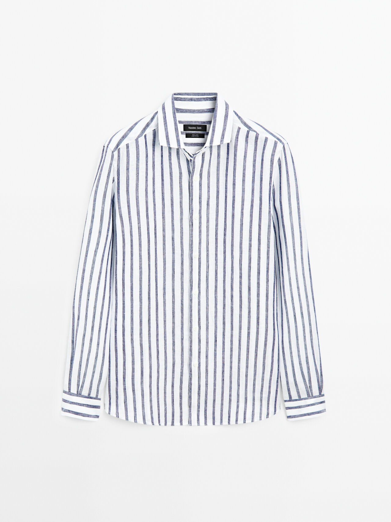 Massimo Dutti - Heren - Regular Fit Gestreept Linnen Overhemd - Diepblauw - S