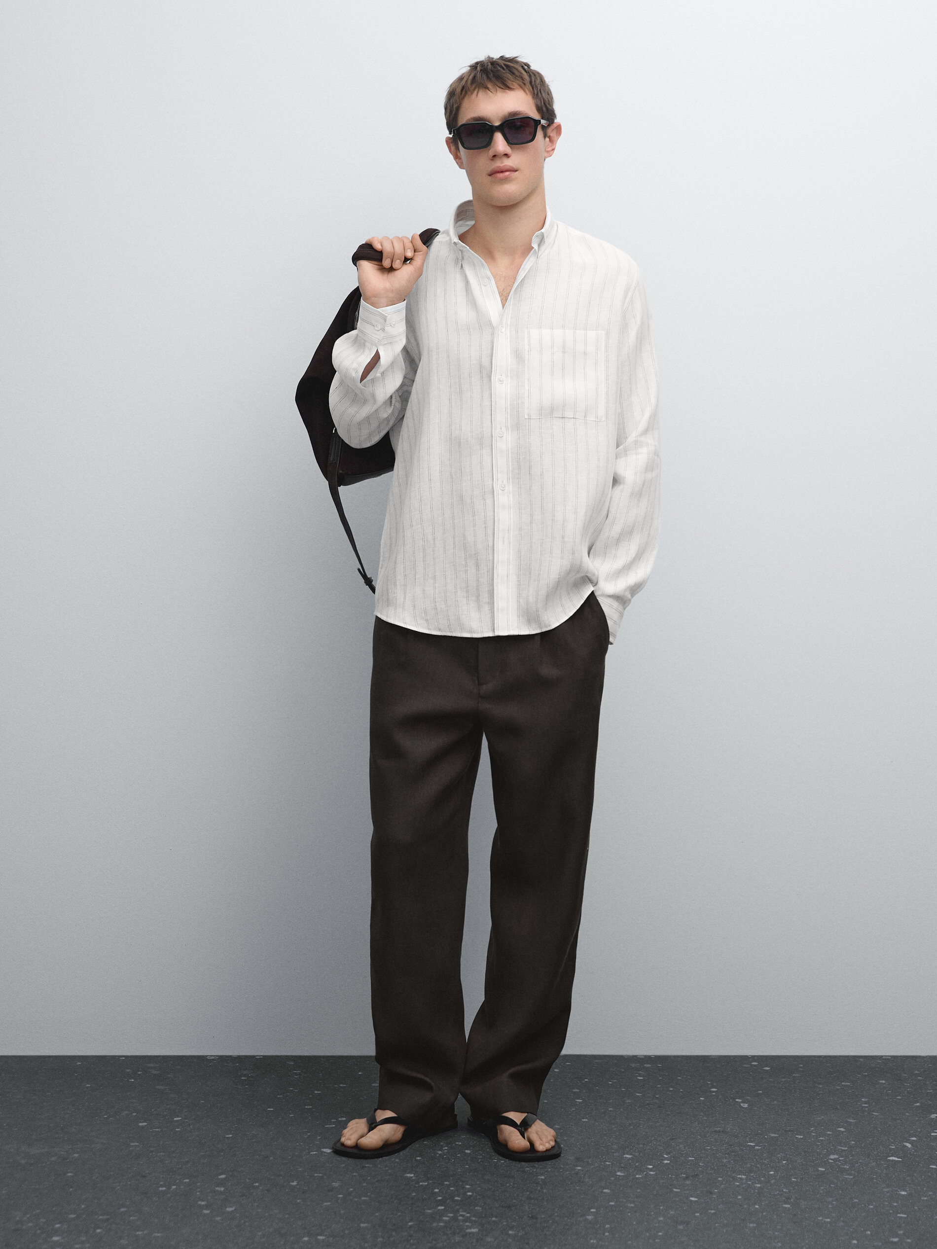 Camisa Regular Fit 100% Linho Às Riscas - Cru - Xl - Massimo Dutti - Homem
