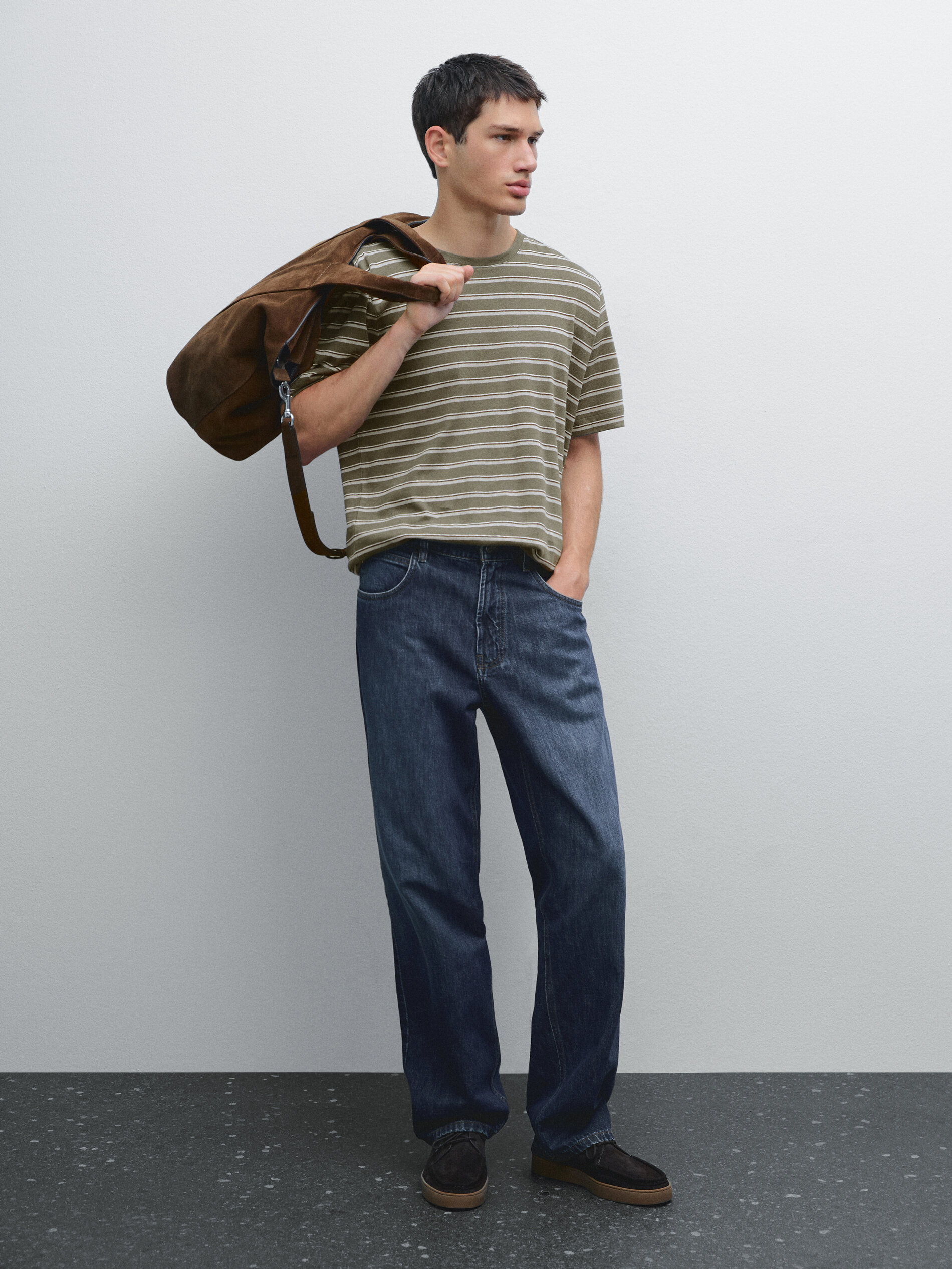 T-Shirt À Rayures Coton Et Lin - Vert - M - Massimo Dutti - Homme