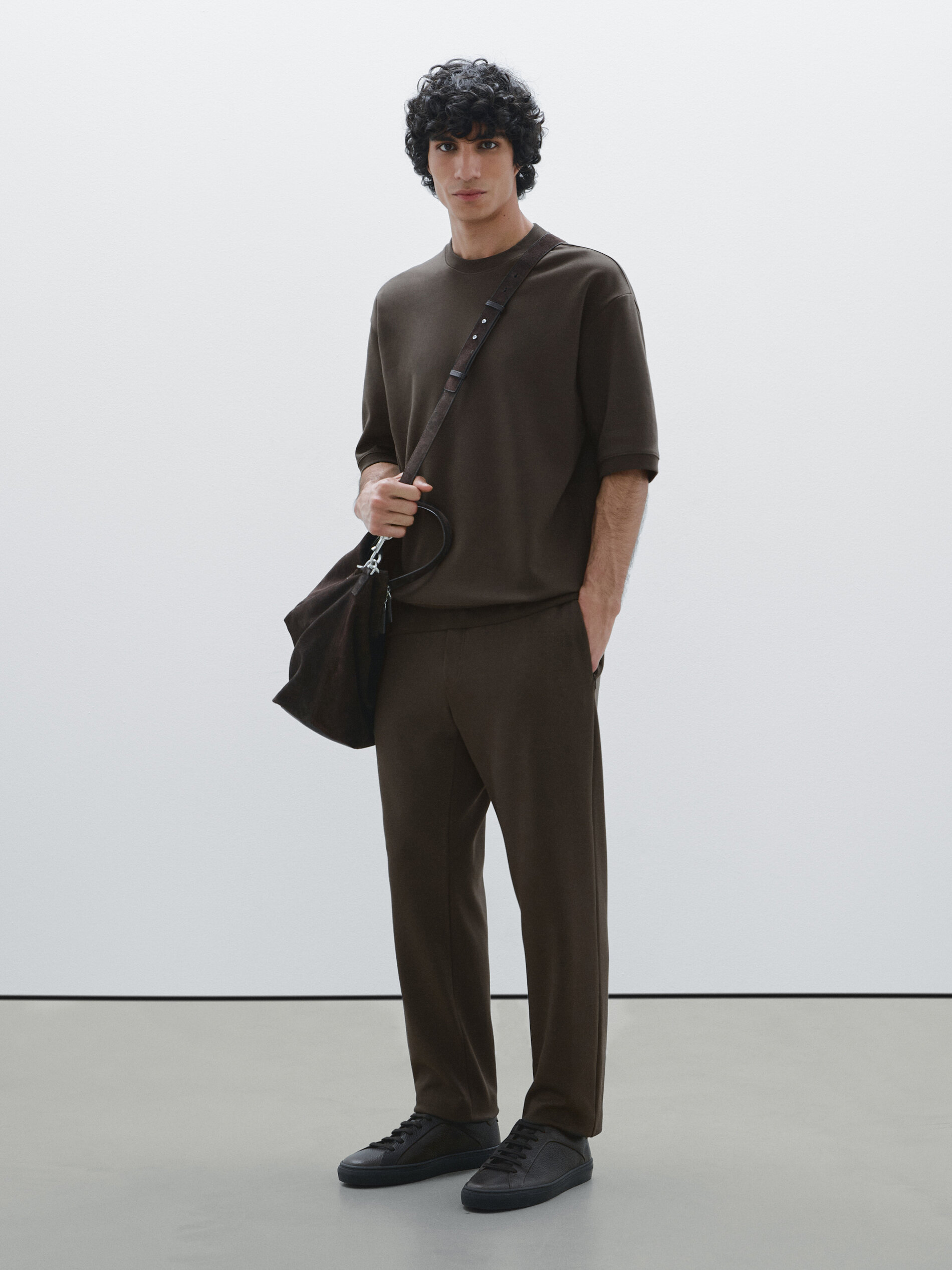 Felpa A Maniche Corte In Misto Cotone - Cioccolato - S - Massimo Dutti - Maschile