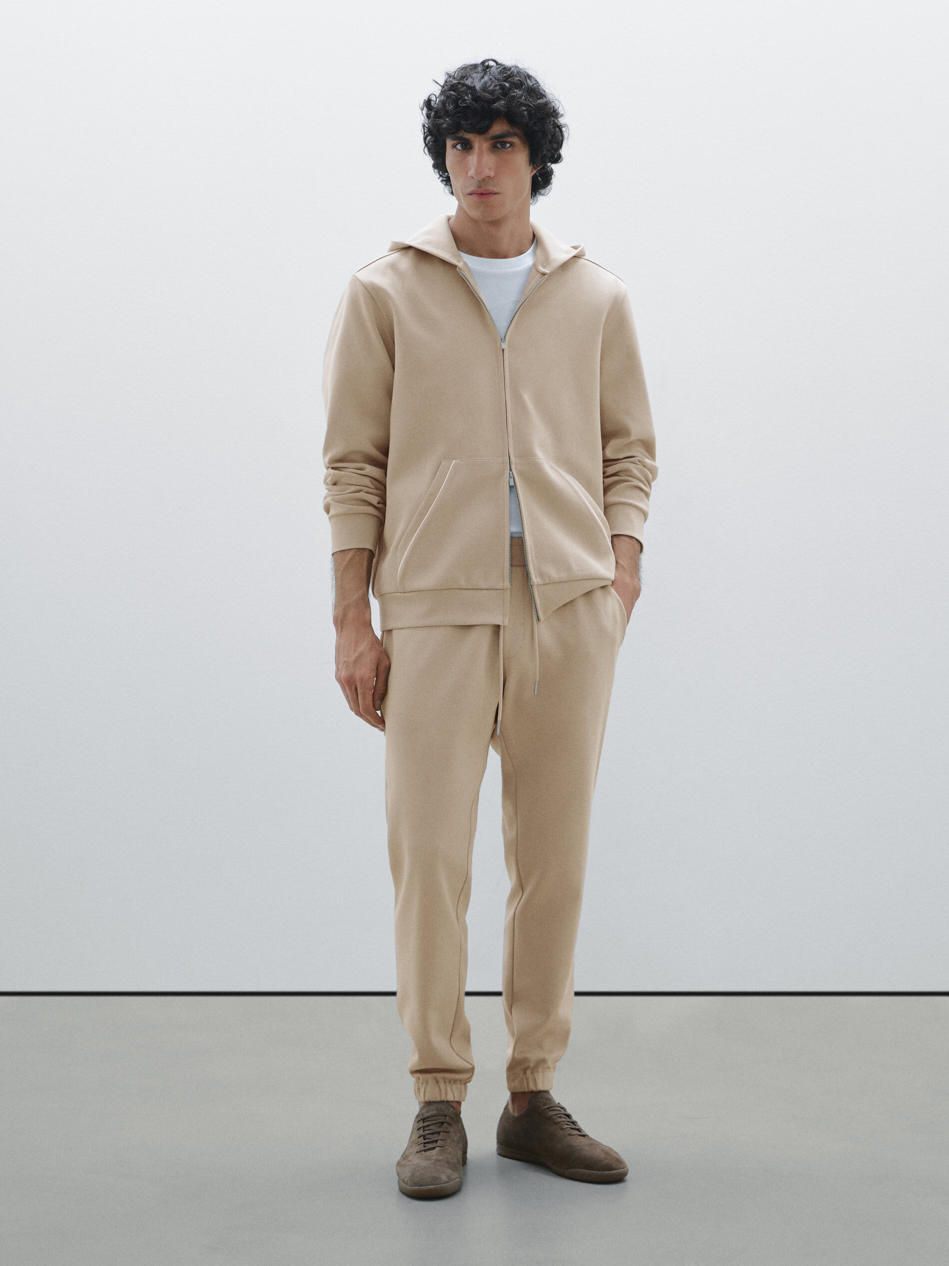 Pantalon De Jogging En Coton Mélangé - Vison - L - Massimo Dutti - Homme