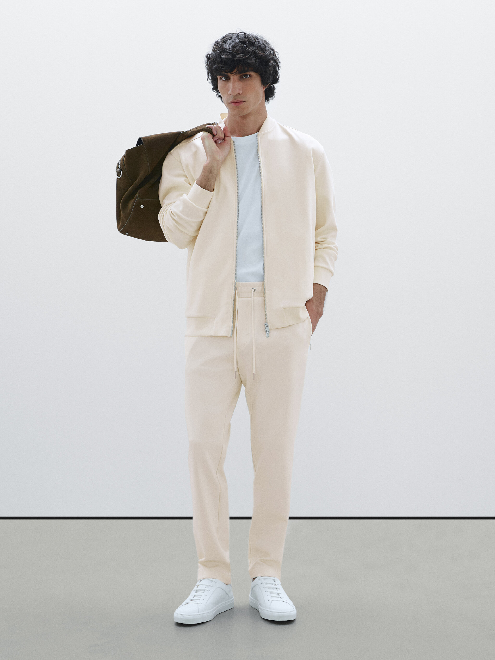 Blouson Bomber En Coton Mélangé - Ivoire - L - Massimo Dutti - Homme