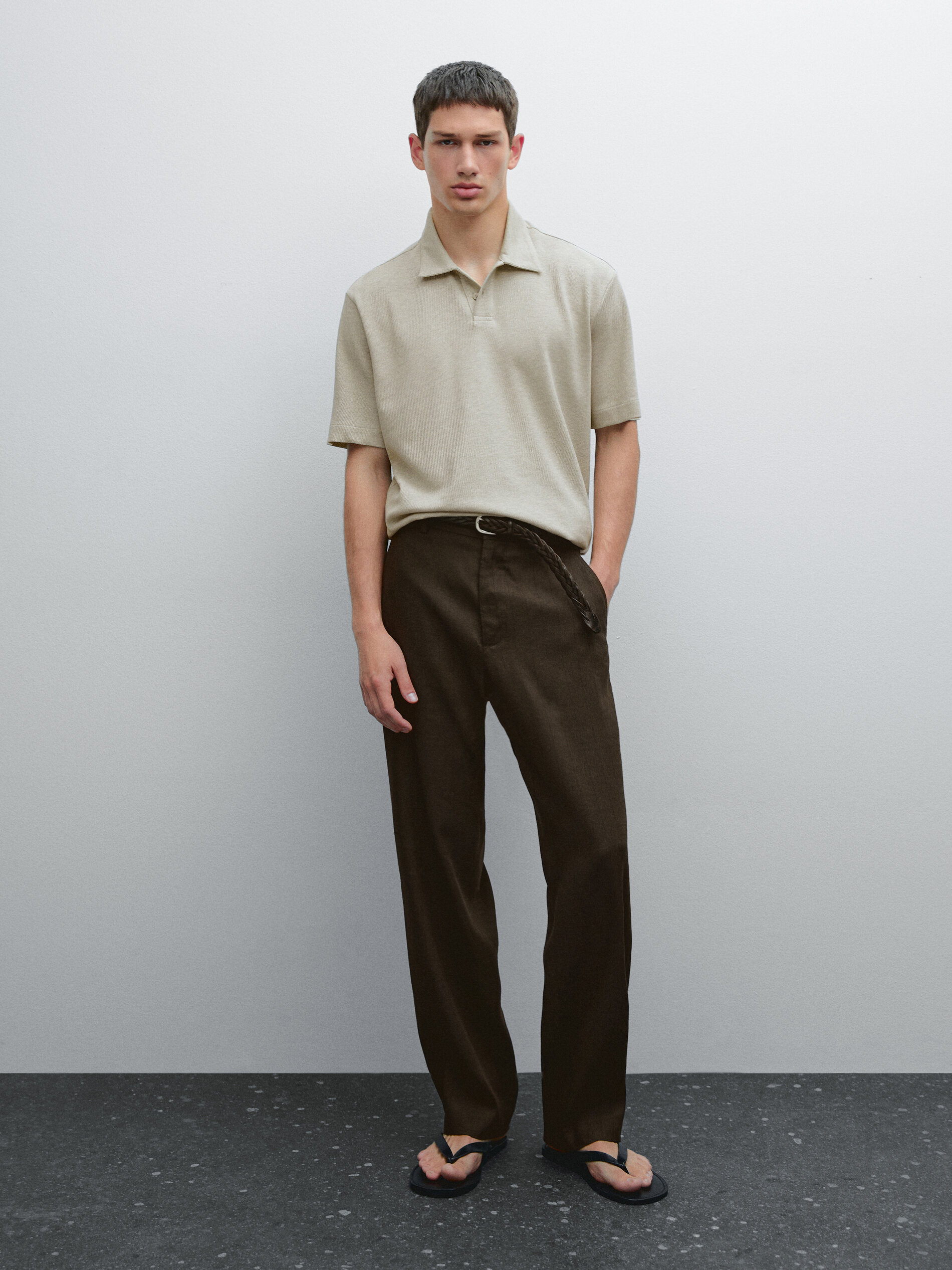 Polo Manches Courtes Texturé En Piqué - Délavé - S - Massimo Dutti - Homme