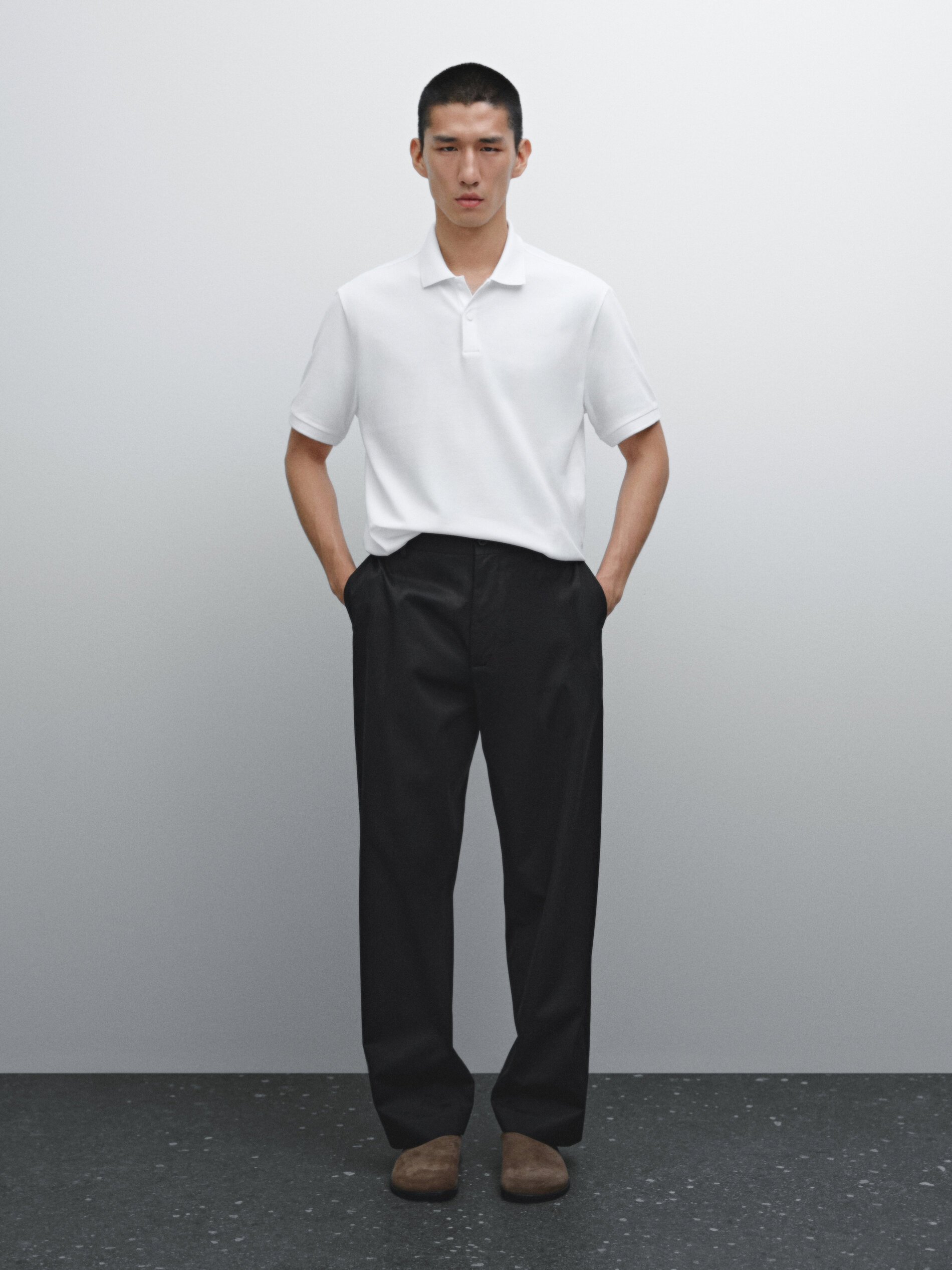 Polo Micro-Texture En Piqué De Coton - Blanc - L - Massimo Dutti - Homme