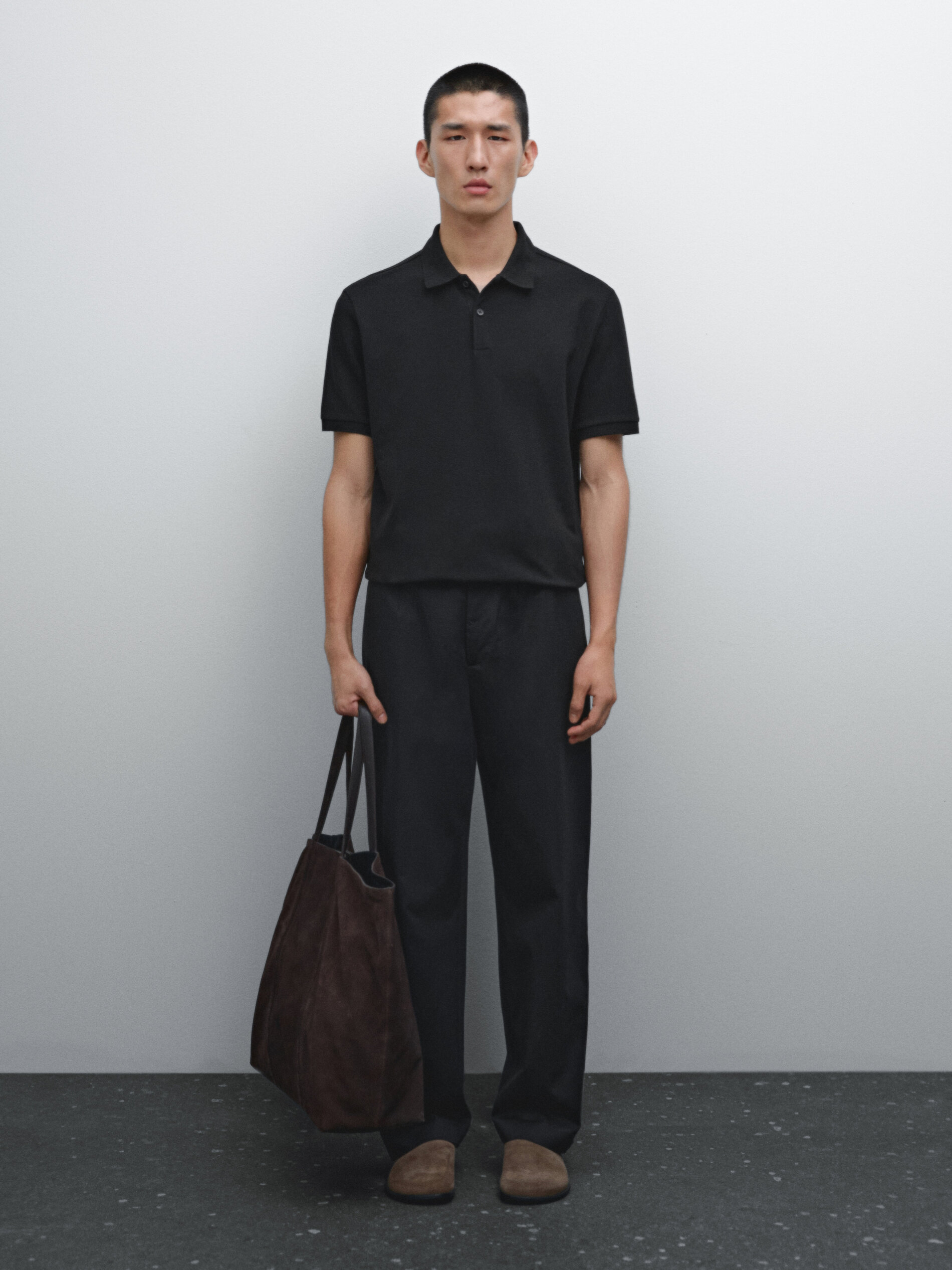 Polo Micro-Texture En Piqué De Coton - Noir - L - Massimo Dutti - Homme