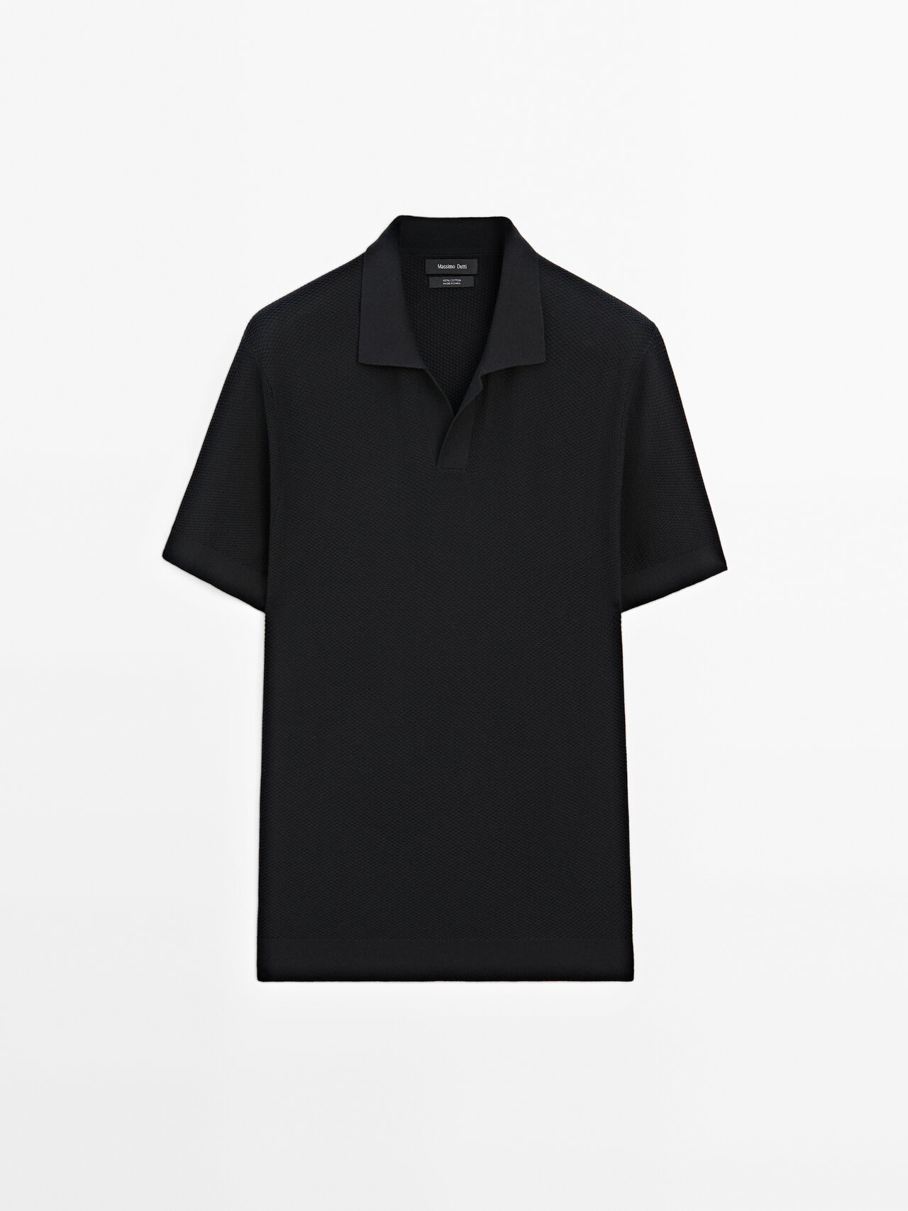 Massimo Dutti - Herre - Strukturvævet Poloshirt I Strik Med Korte Ærmer - Marineblå - L